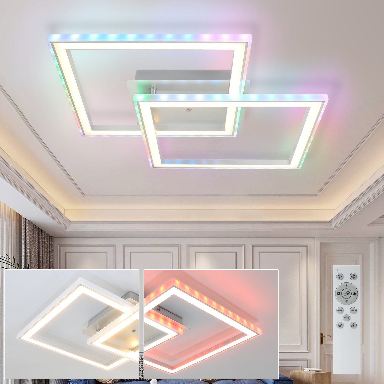 ZMH LED Deckenleuchte Whonzimmer Schlafzimmerlampe Dimmbar mit Fernbedienung RGB, LED fest integriert, RGB, LED fest integriert, RGB