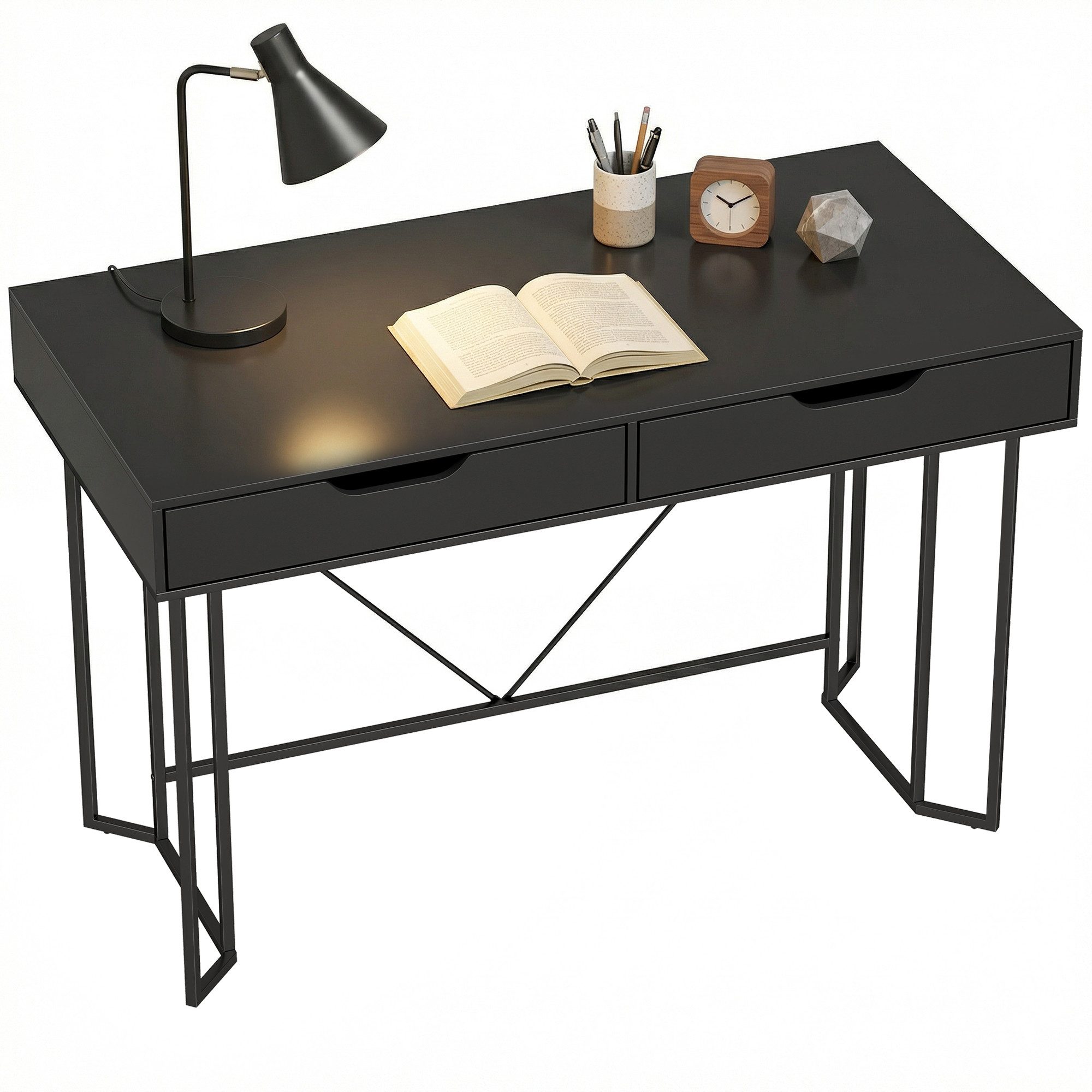 HOMCOM Schreibtisch Computertisch mit 2 Schubladen Bürotisch im Modern-Design (Bürotisch, 1-St., Computertisch), 120 x 60 x 77 cm Schwarz