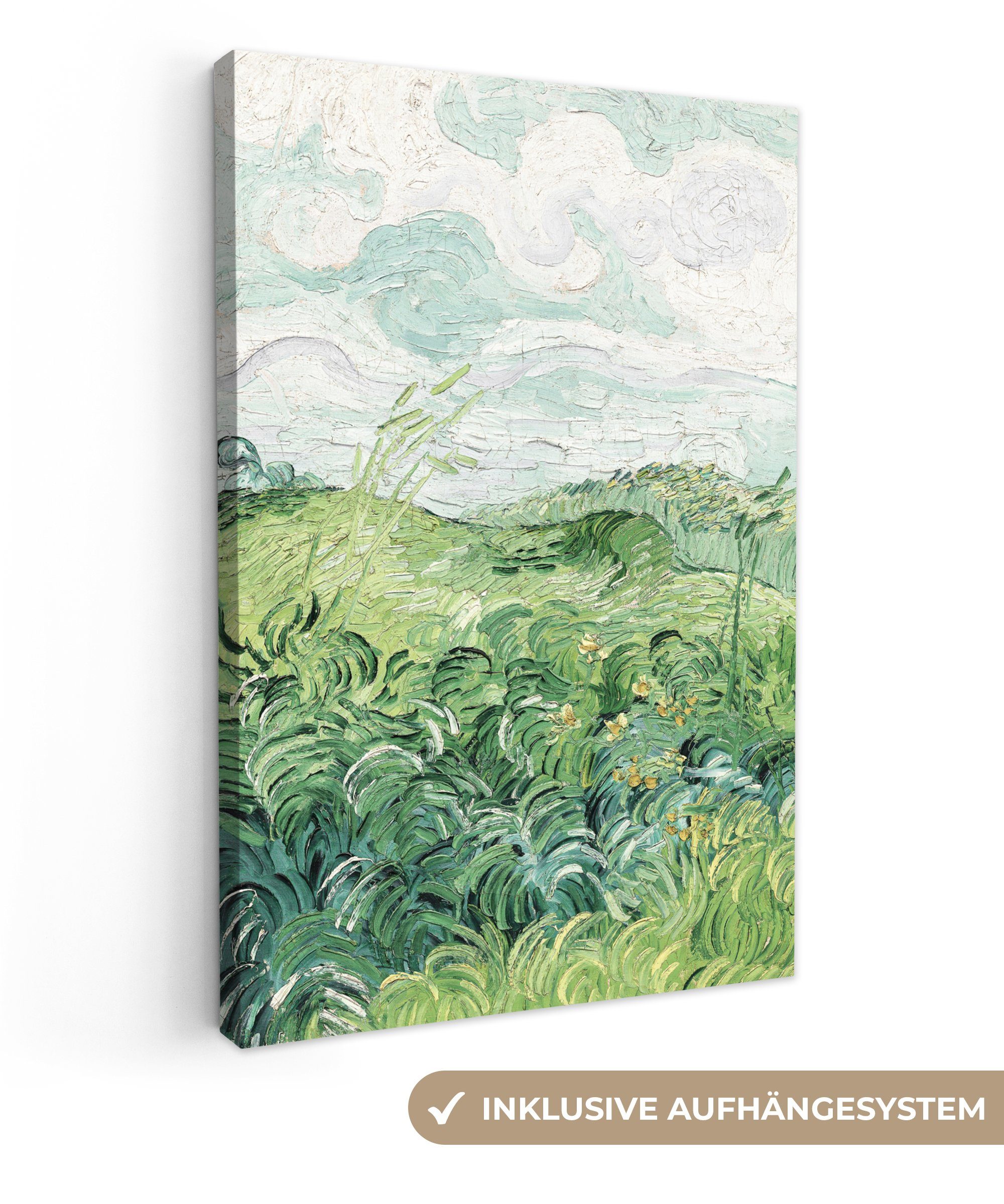 OneMillionCanvasses® Gemälde Van Gogh - Kunst - Alte Meister - Feld mit grünem Mais, (1 St), Leinwandbild fertig bespannt inkl. Zackenaufhänger, Gemälde, 20x30 cm