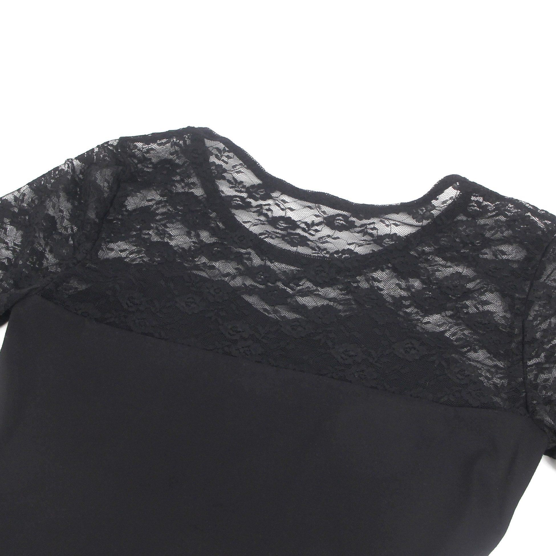 HO-Ersoka Langarmbody Body Teddy langarm blickdicht mit Spitzeneinsatz schwarz XL (44) Druckknöpfe im Schritt
