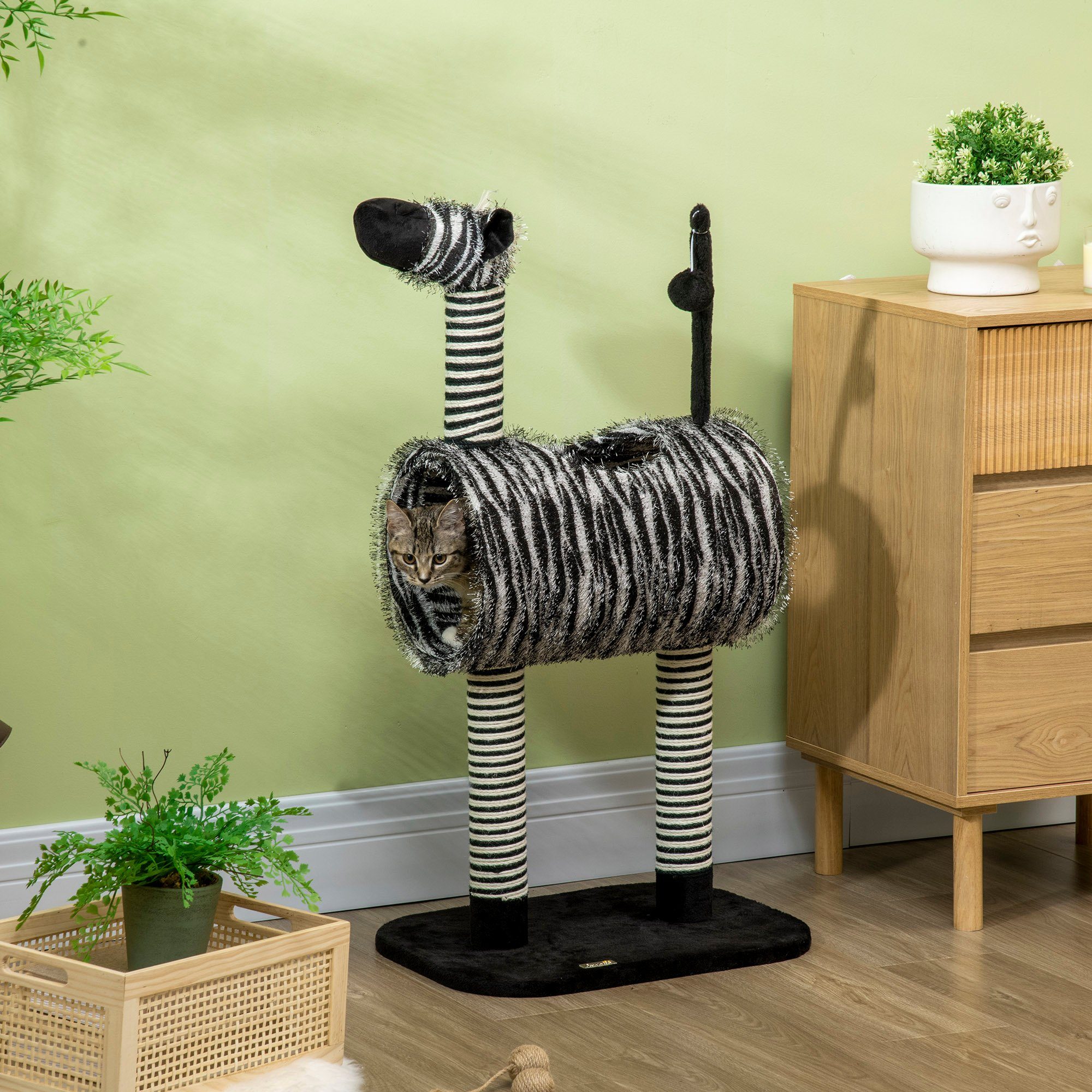 PawHut Kratzbaum im Zebra-Design Kletterbaum Katzenmöbel, Schwarz+Weiß, BxTxH: 48.5x35x93 cm