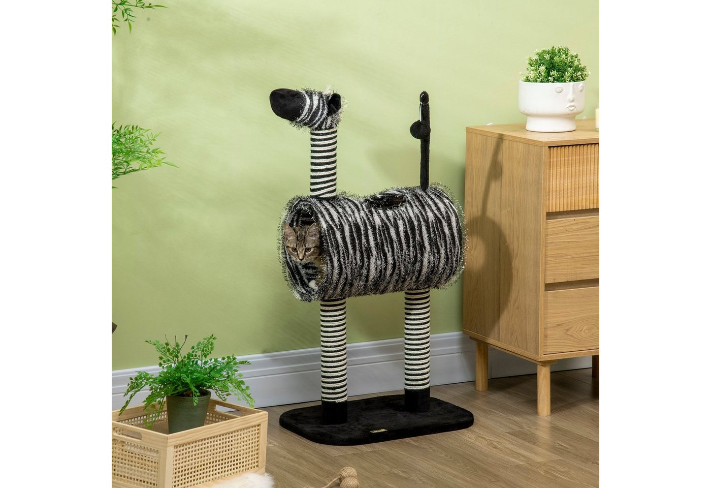 Thumbnail - PawHut Kratzbaum im Zebra-Design Kletterbaum Katzenmöbel, Schwarz+Weiß, BxTxH: 48.5x35x93 cm