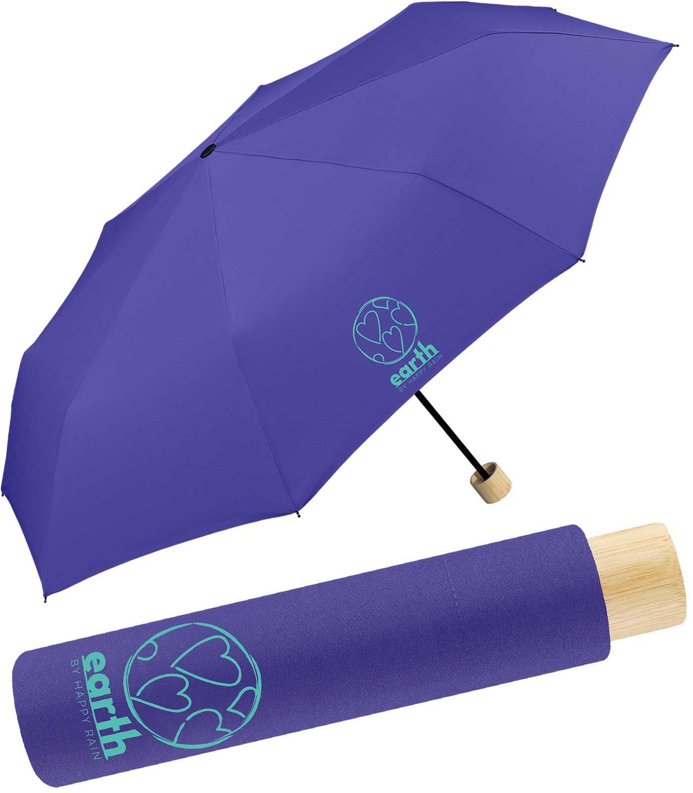 HAPPY RAIN Taschenregenschirm Earth - nachhaltiger stabiler Super-Mini-Schirm, gut geschützt etwas für die Umwelt tun blau