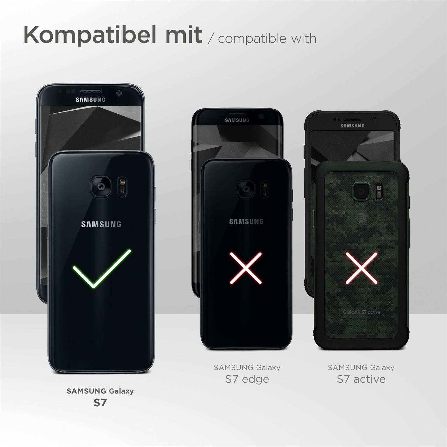 ONEFLOW Handyhülle für Samsung Galaxy S7 Premium Hülle Business Cover Grau 5,1 Zoll, 360 Grad Schutzhülle Flip Case Etui Klapphülle Dünn Leder Handy Tasche