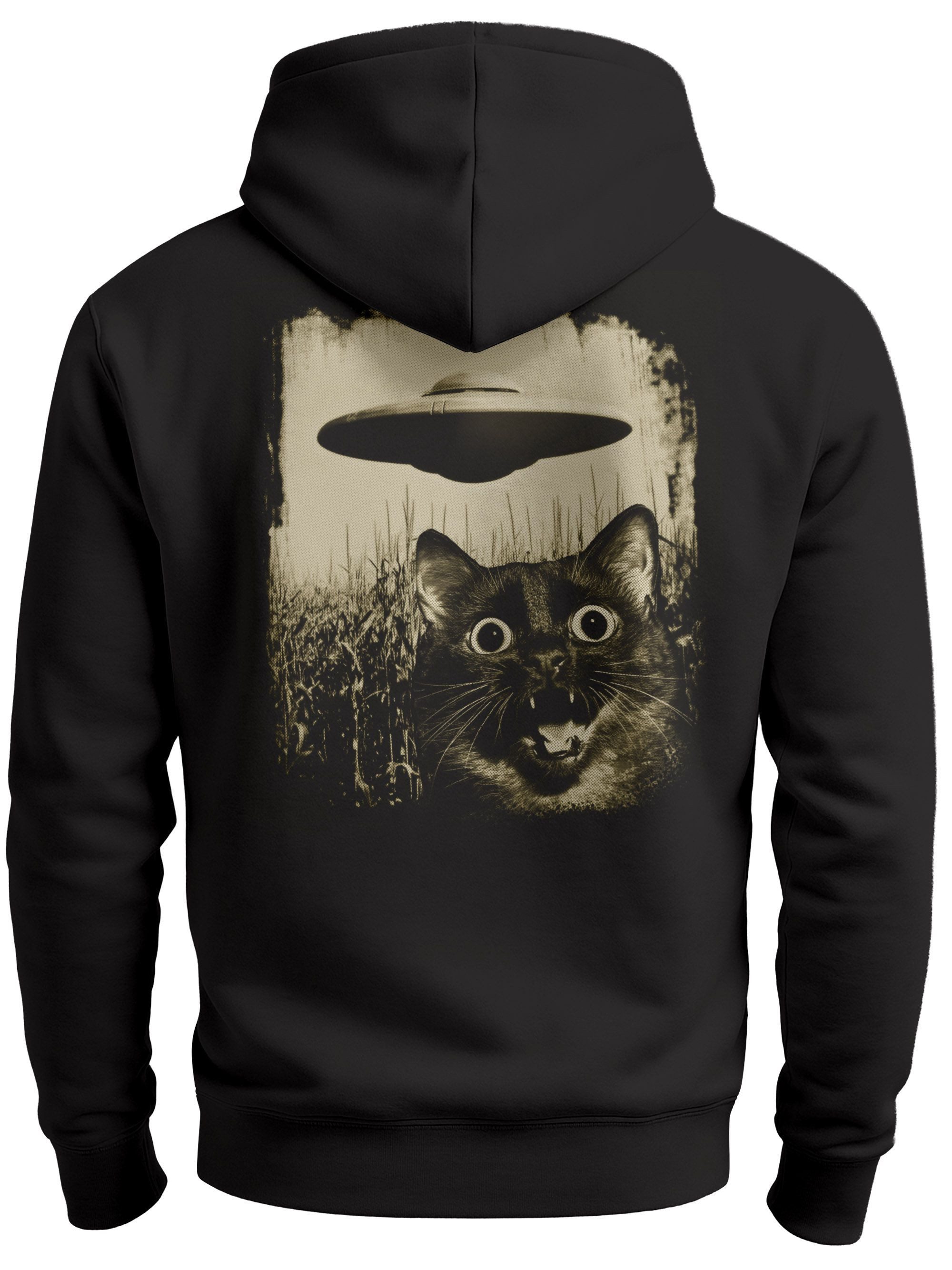 Hoodie Hoodie Backprint Herren UFO Katze Alien Rückenaufdruck Motiv