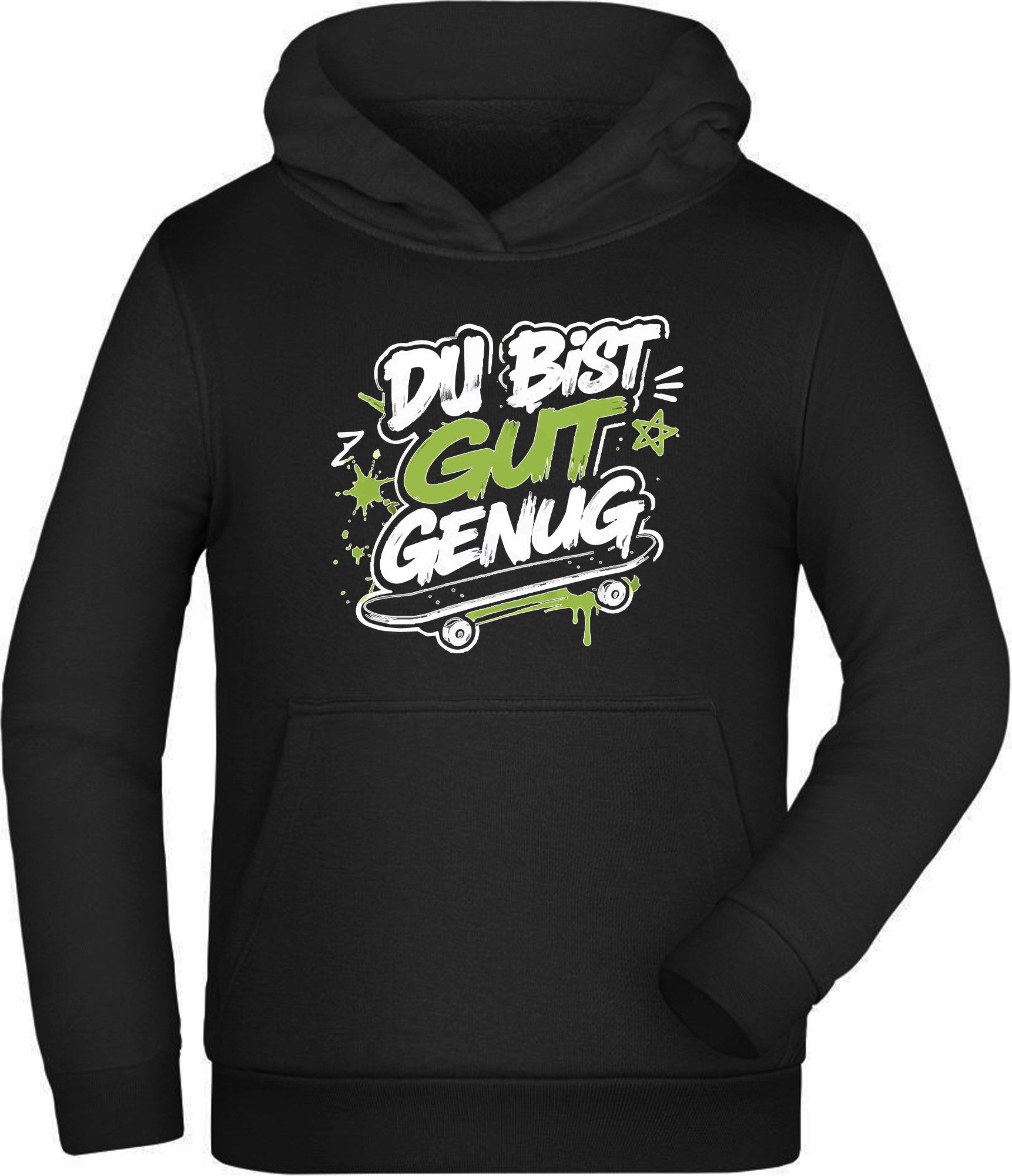 MyDesign24 Hoodie Kinder Hoodie - Du bist gut genug mit Skateboard EKG Hoodie 98/104 schwarz i981