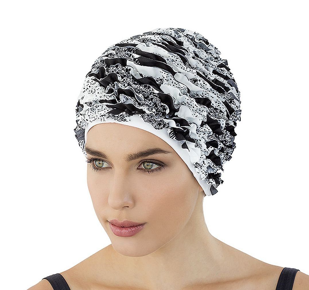 Fashy Badekappe Fashy - Badehaube Rüschen Schwarz Weiß (3449-22) Damen Badekappe