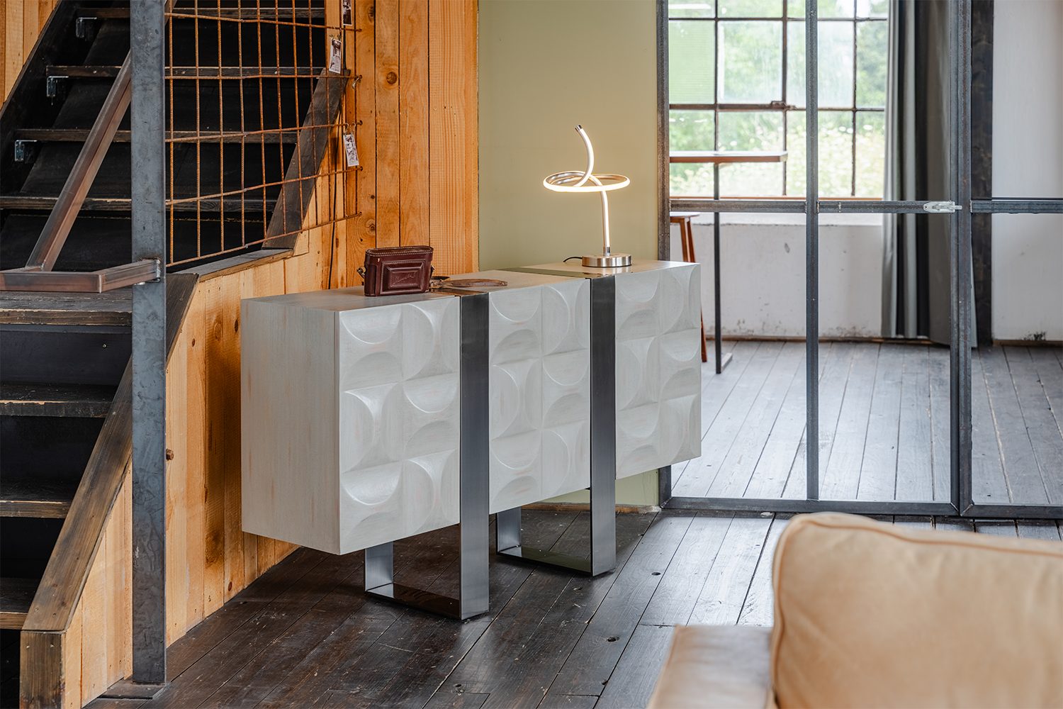 KAWOLA Sideboard, 3 Türen Ulme grau 140/85/40 cm (B/H/T)
