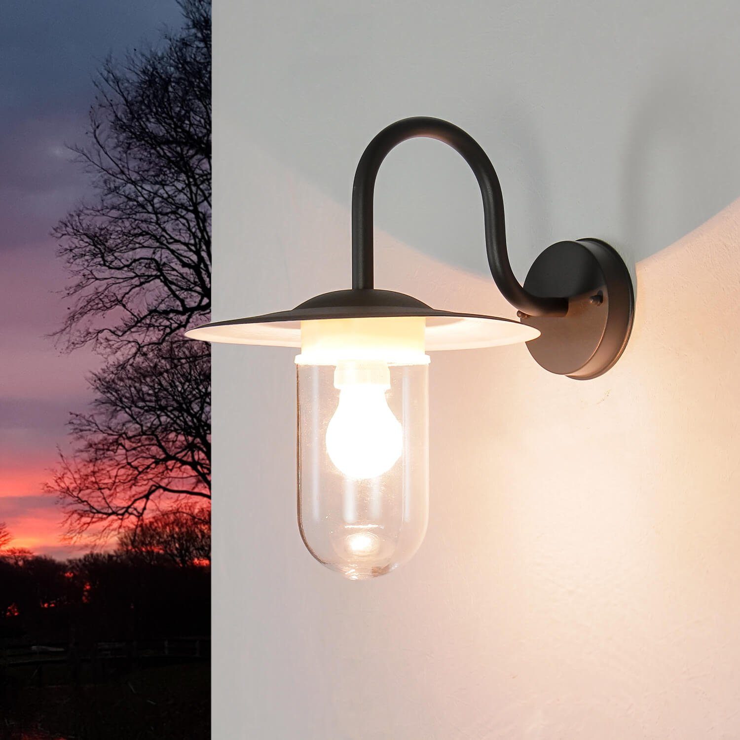 Licht-Erlebnisse Außen-Wandleuchte GÖTEBORG, ohne Leuchtmittel, Außenleuchte Maritim IP44 Anthrazit Metall Glas Laterne Wandlampe