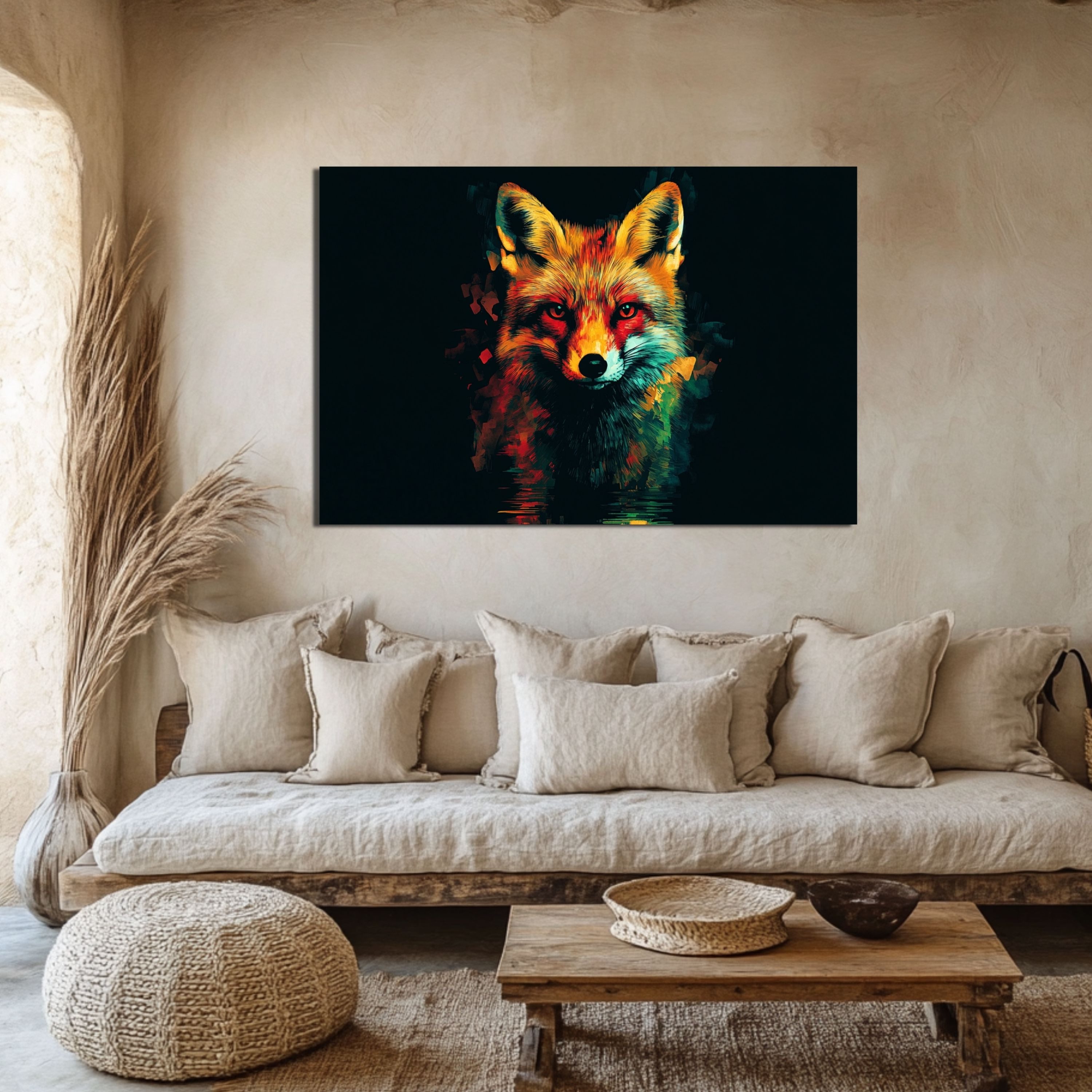 DARO Design Leinwandbild Modern Abstrakt Wandbilder XXL Wandbild Wand Deko Leinwand Bilder, (Fuchs Warhol Glitch - Bild groß Wahnzimmer Schlafzimmer Küche Esszimmer Einteilig Querformat Fotodruck Leinwände Wanddeko Abstrakte Kunst Boho), 40x30cm