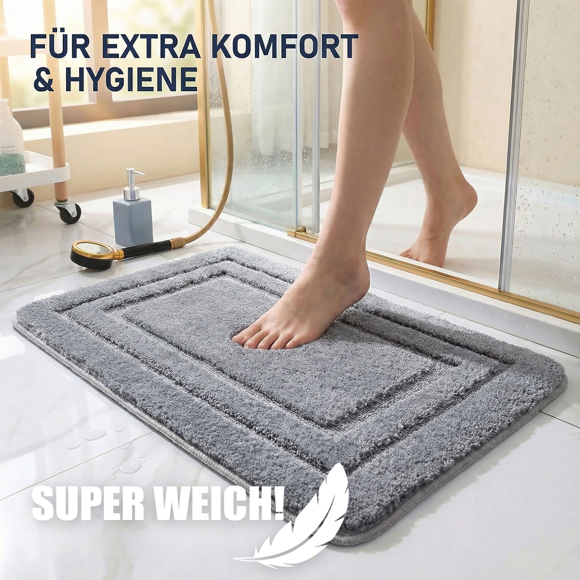 HELLSER Badematte KIRA - Badezimmerteppich rutschfest & waschbar - Mikrofaser, fußbodenheizungsgeeignet, schnell trocknend, Polyester, OEKO-TEX zertifiziert, we – Bild 2 von 5