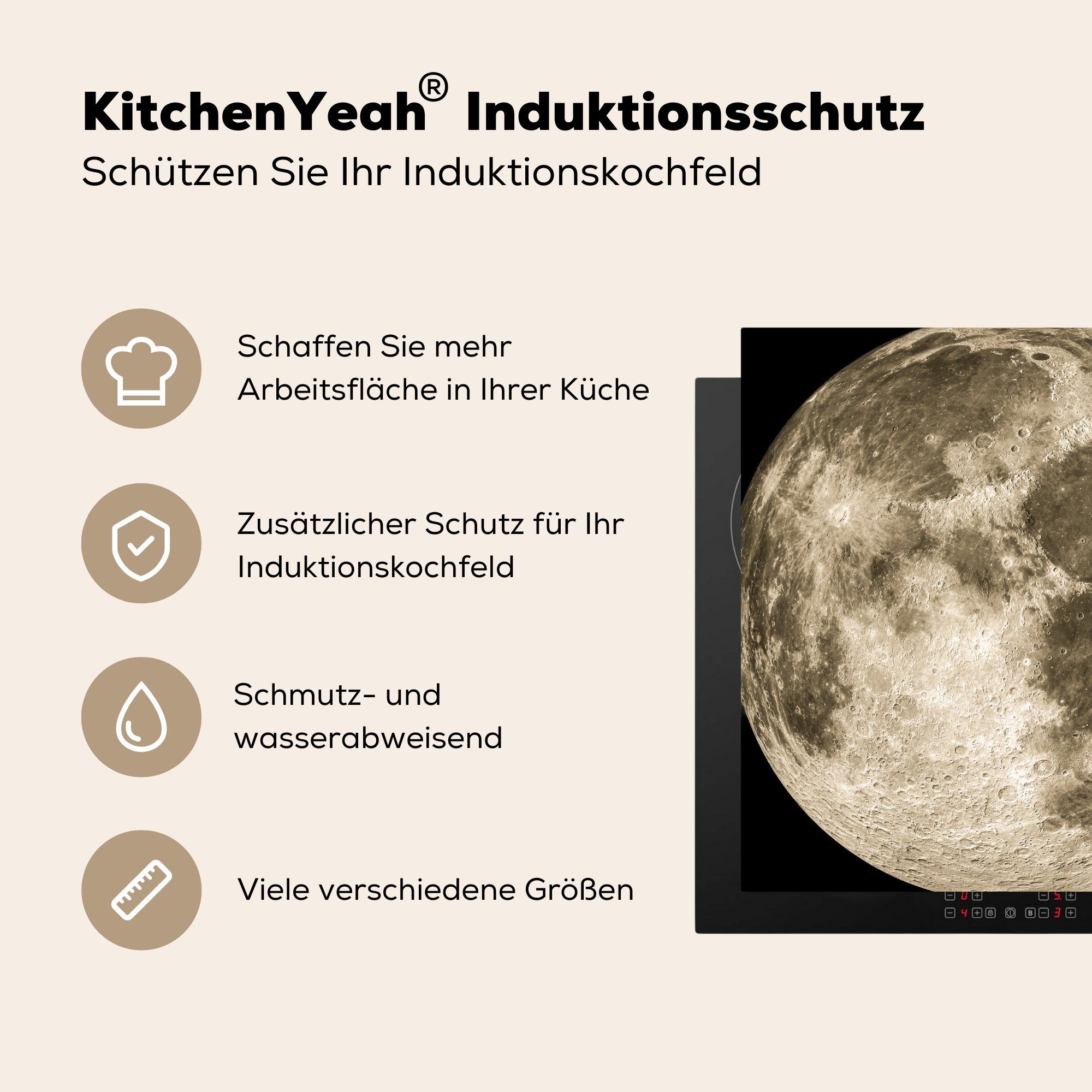 Jahrgang, cm, für (1 Arbeitsplatte Mond tlg), Weltraum küche 78x78 Herdblende-/Abdeckplatte - Vinyl, Ceranfeldabdeckung, MuchoWow -