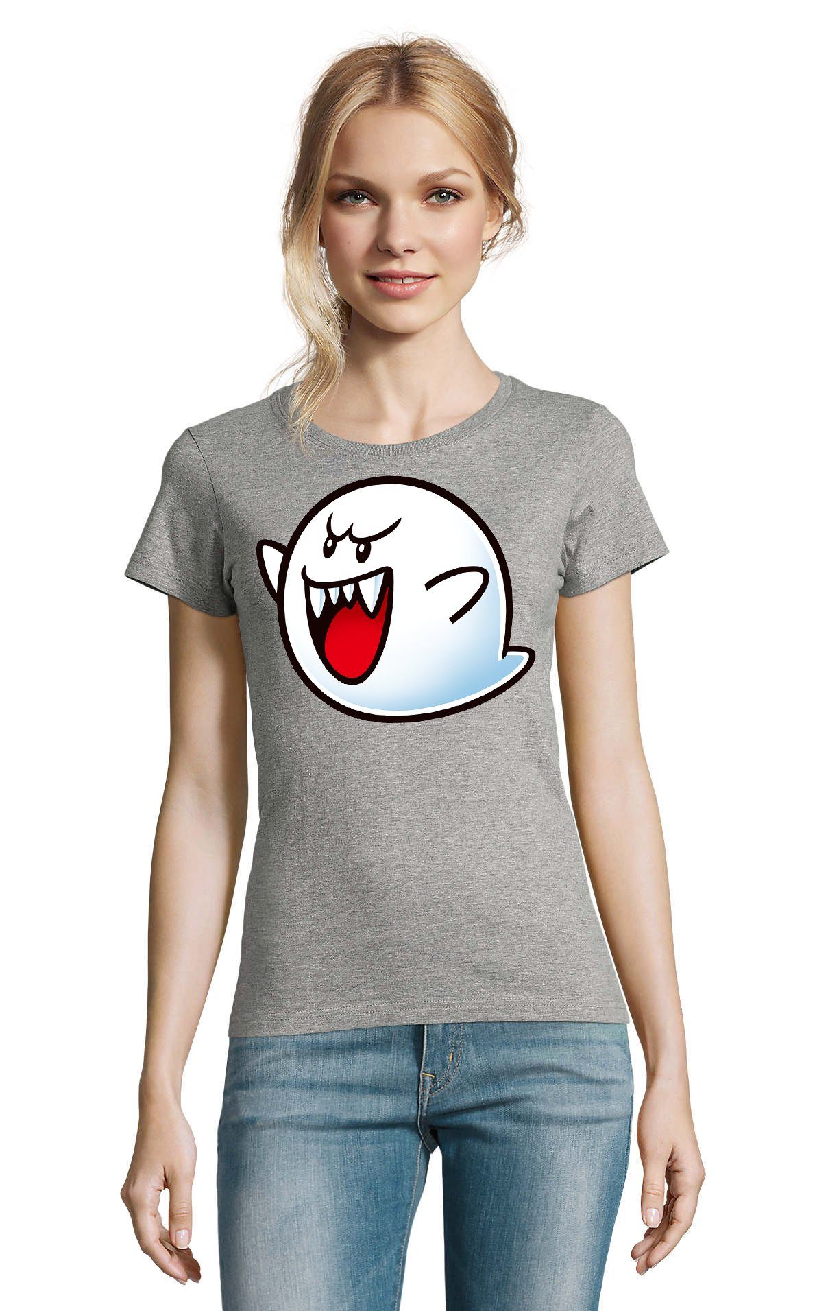 Nintendo Konsole Geist Boo Grau Blondie Mario Damen T-Shirt Gespenst Super & Brownie