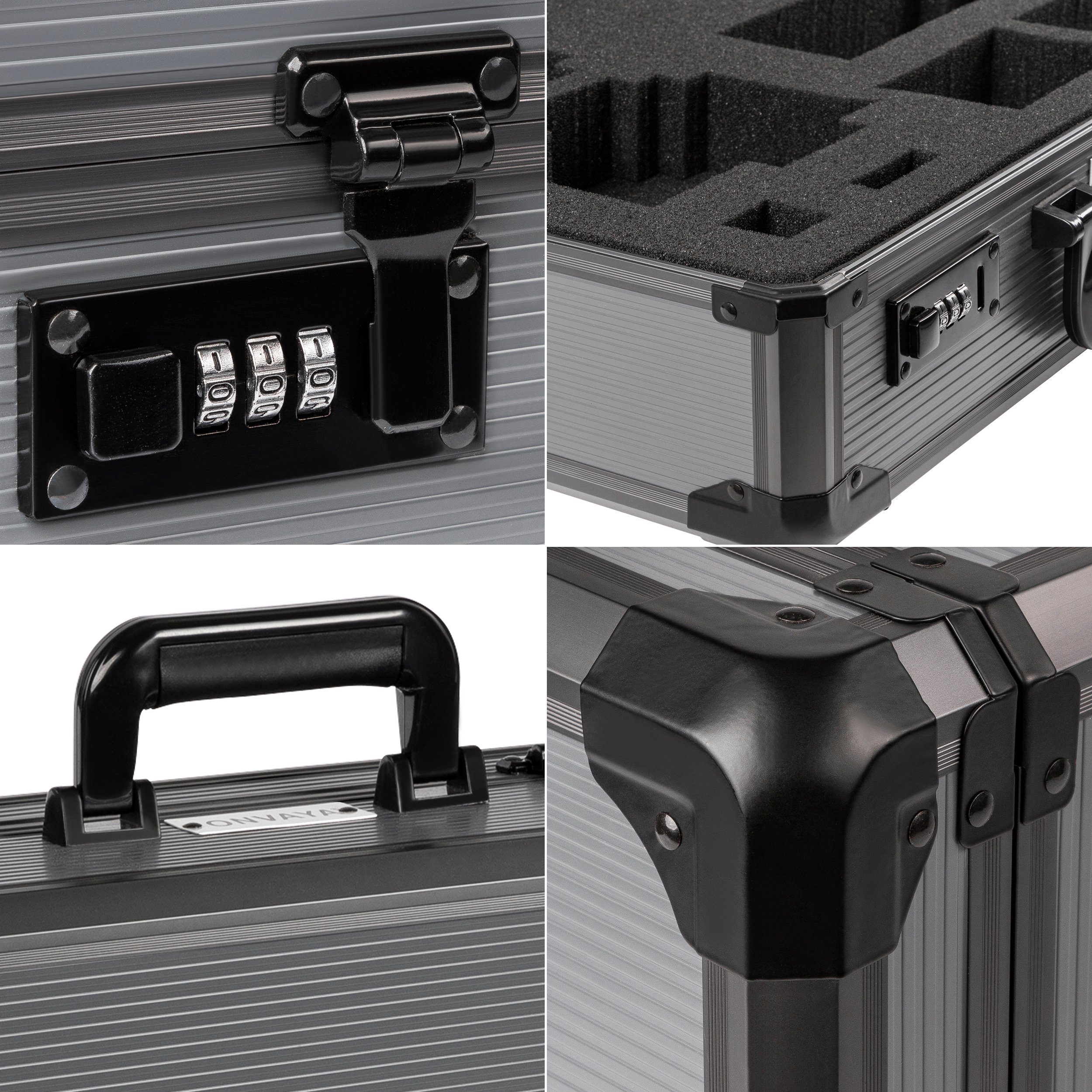 Aluminium Schaumstoff Aktenkoffer schwarz Koffer ONVAYA aus Zahlenschloss, mit mit Alukoffer