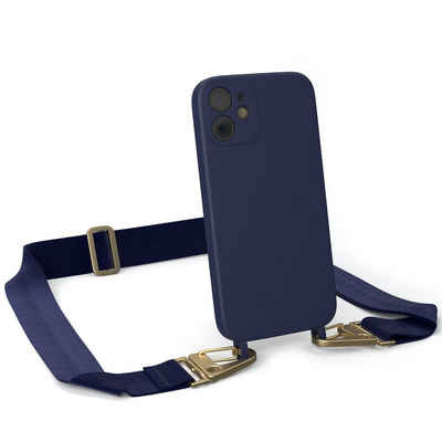 EAZY CASE Handykette Karabiner Breitband für Apple iPhone 12 Mini 5,4 Zoll, Handykette zum Umhängen Slim Phone Chain Festivalbag Smartphone Blau