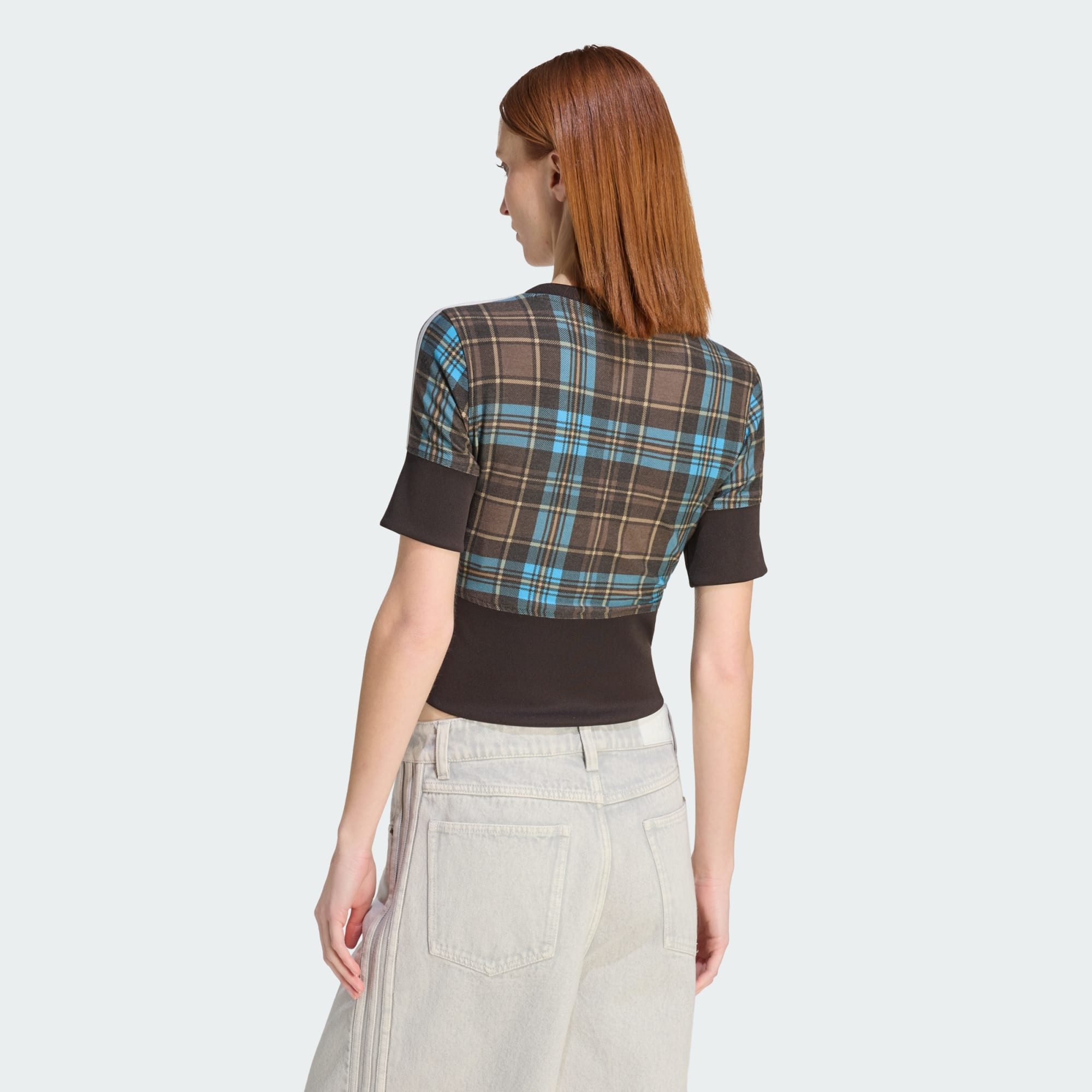 adidas Originals T-Shirt KARIERTES TOP MIT V-AUSSCHNITT UND KNÖPFEN (1-tlg)