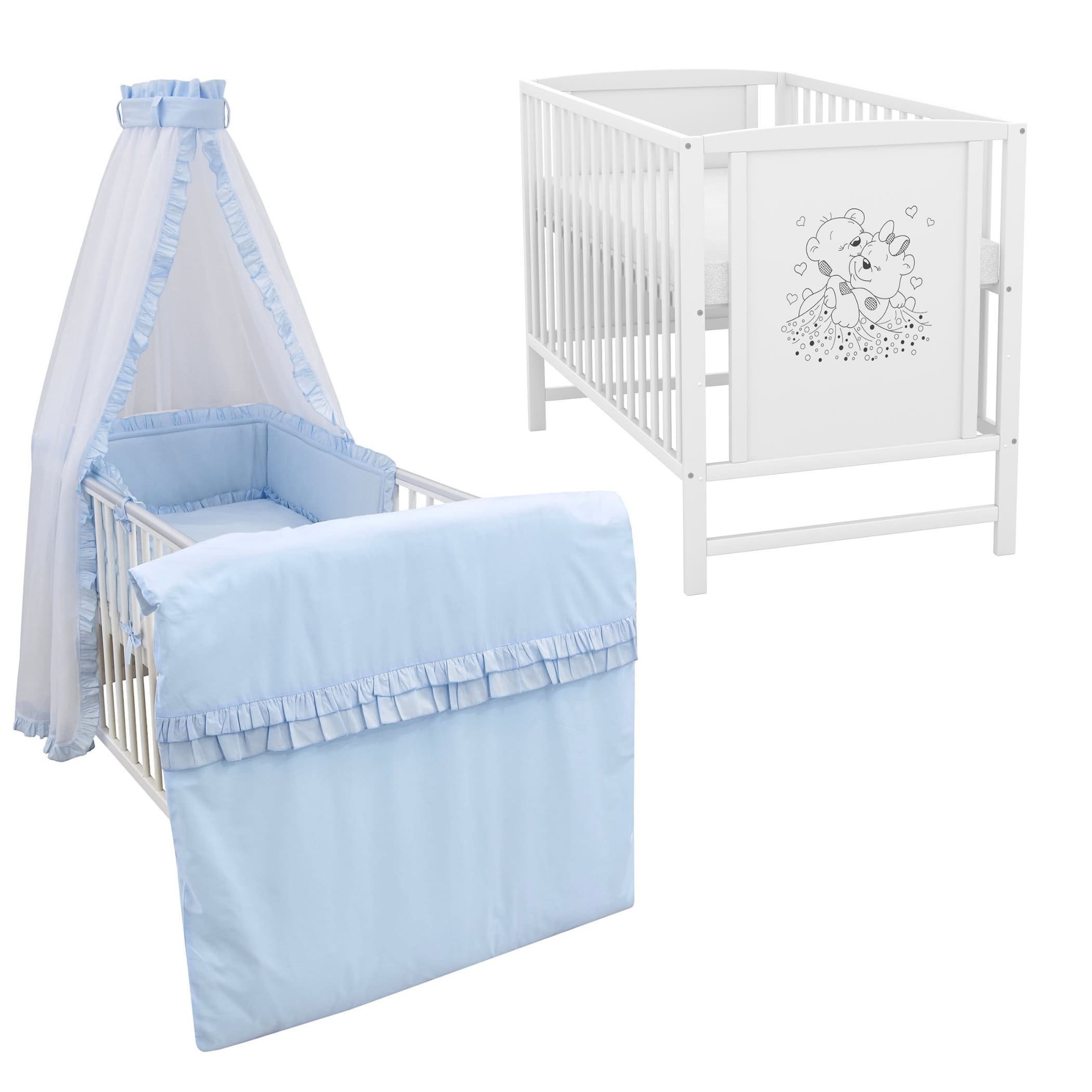 Baby-Delux Komplettbett Babybett Mia Komplettset Royal Rüsche, 10-tlg., Kinderbett 60x120 cm weiß, Bettset verschiedene Designs