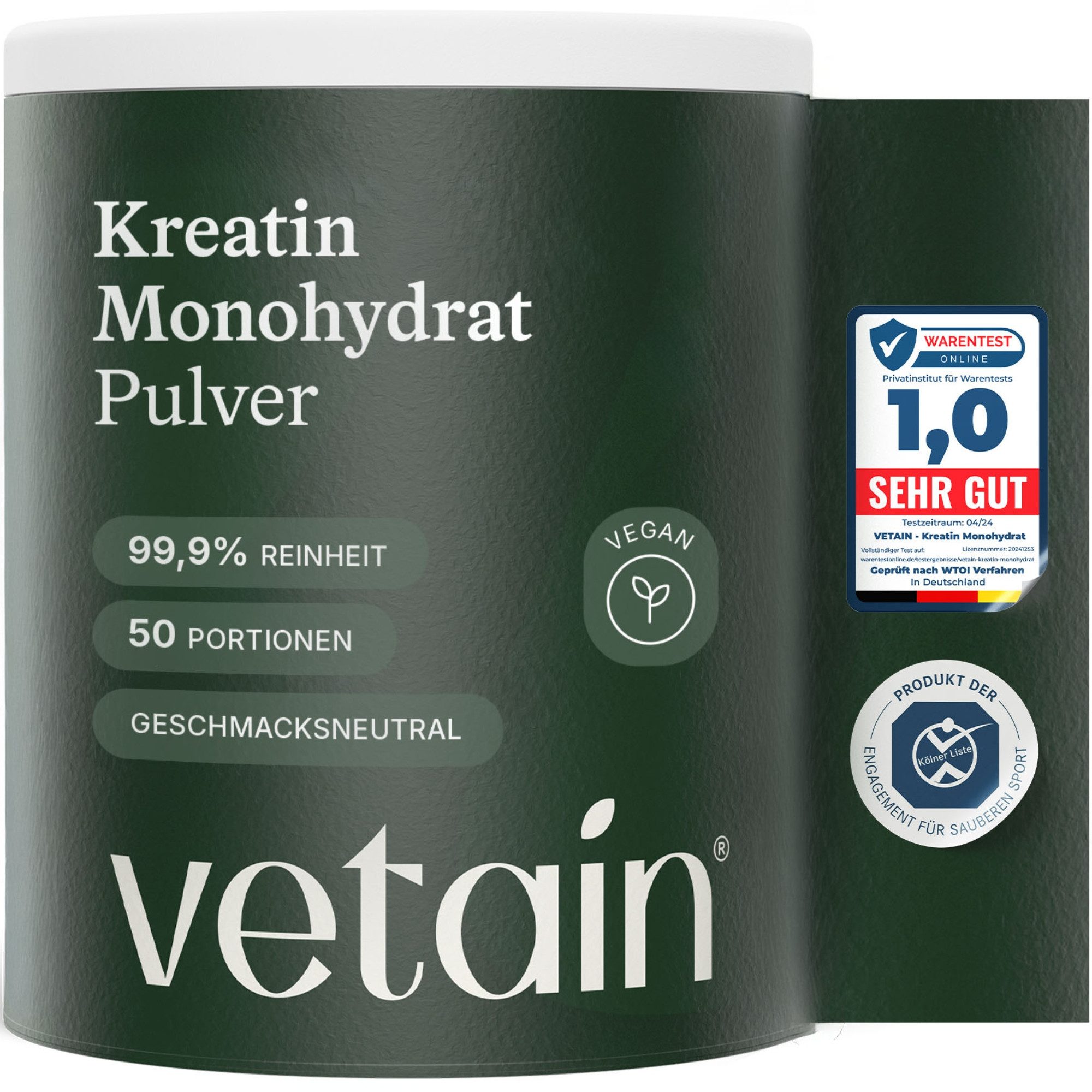 VETAIN Creatin Monohydrat - Ultrafein - hochdosiertes Pulver, - Kreatin Pulver à 250 g, Perfekt löslich