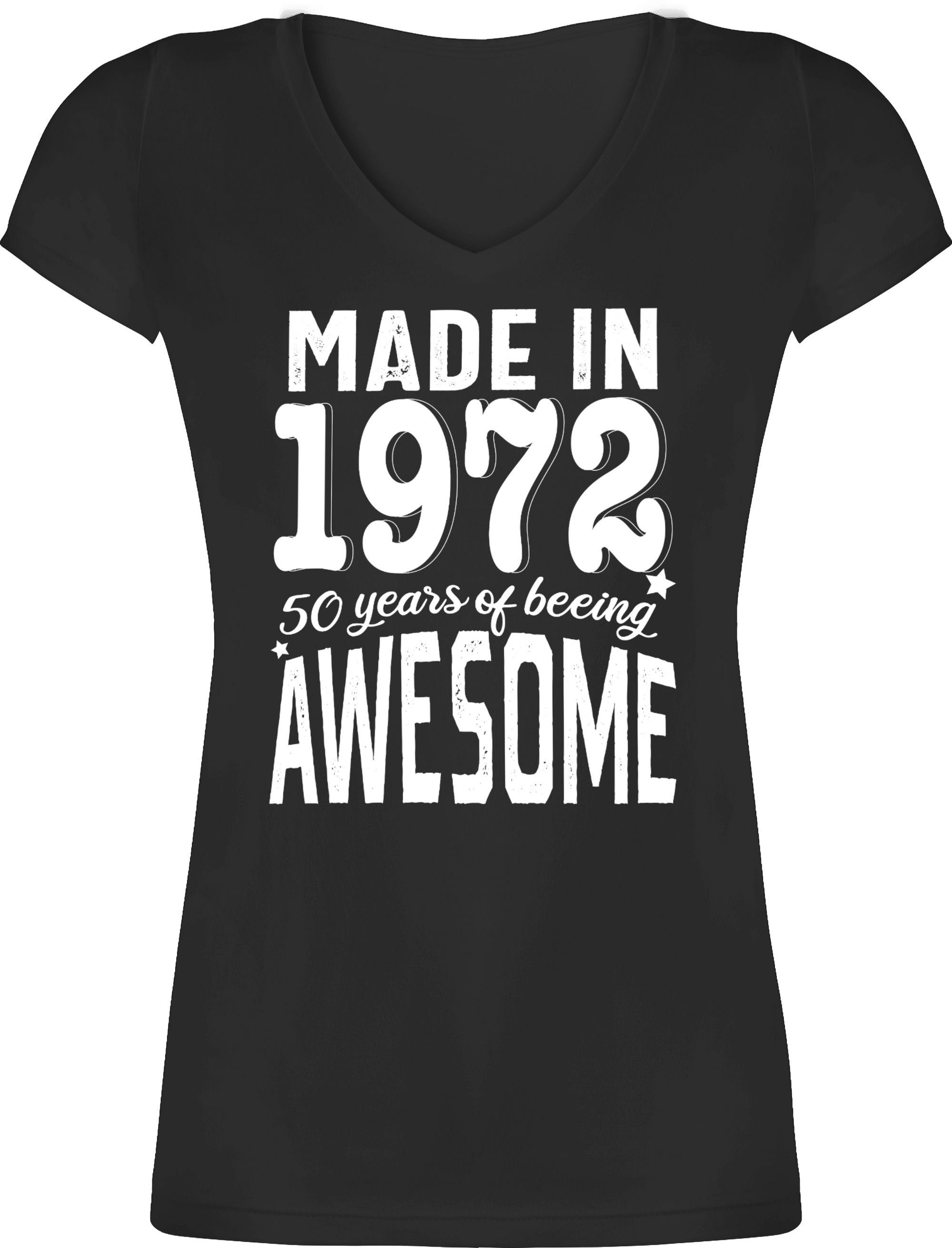 Damen Shirts Shirtracer T-Shirt Made in 1972 Fünfzigster weiß - 50. Geburtstag - Damen T-Shirt mit V-Ausschnitt