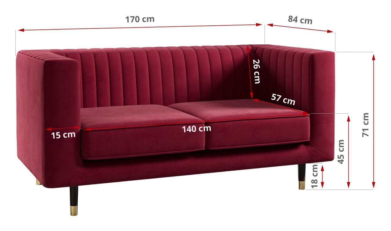 ELMO Rot Möbelset Loungemöbel Stil, MÖBEL 2 Beinen, mit modischen 1, Kronos MKS im hohen 3 Sofa
