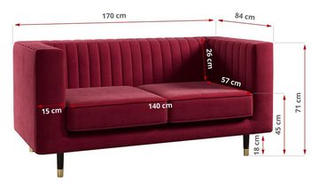 MKS MÖBEL Sofa ELMO 2, Ein freistehendes Zweisitzer-Sofa, Modern Stil, hohen Metallbeinen