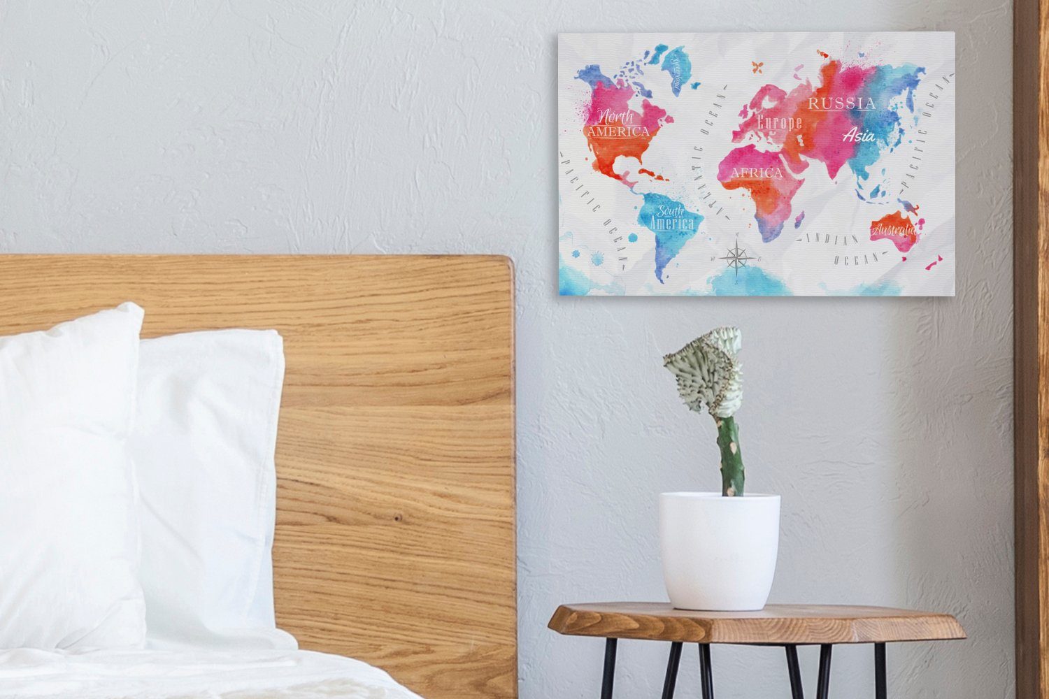 OneMillionCanvasses® - Aufhängefertig, cm - Farben Windrose, (1 Leinwandbild Wanddeko, Wandbild Leinwandbilder, Karte St), 30x20