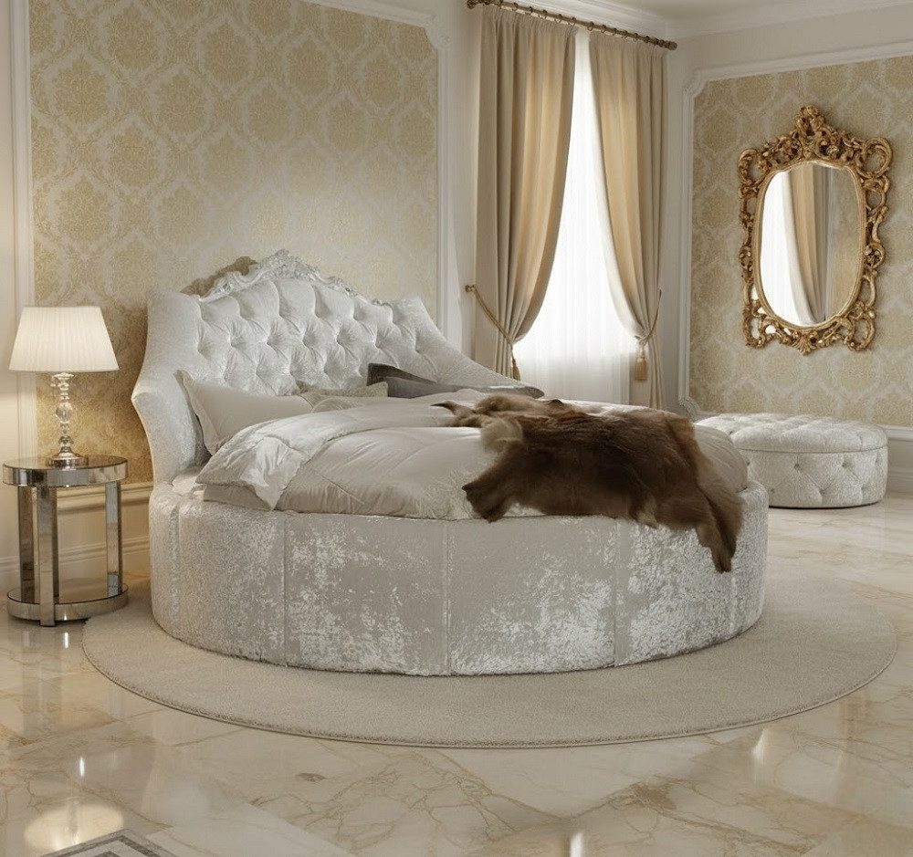 JVmoebel Rundbett Rundes Samt Bett Chesterfield Luxus Polster Betten Textil Stoff Sofort (Rundbett), Made in Italy