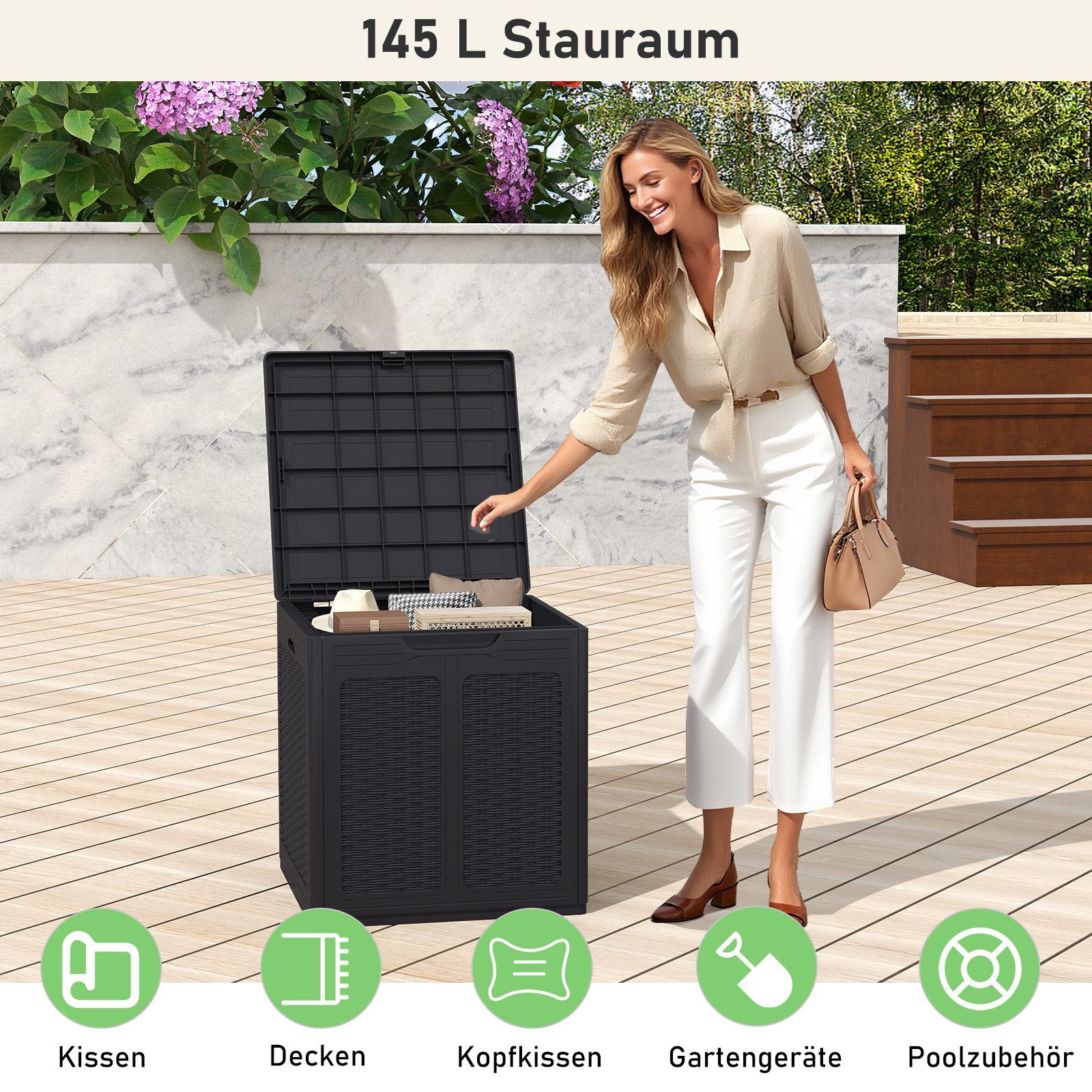 COSTWAY Auflagenbox, 145L Outdoor Aufbewahrungsbox wetterfest mit Deckel günstig online kaufen