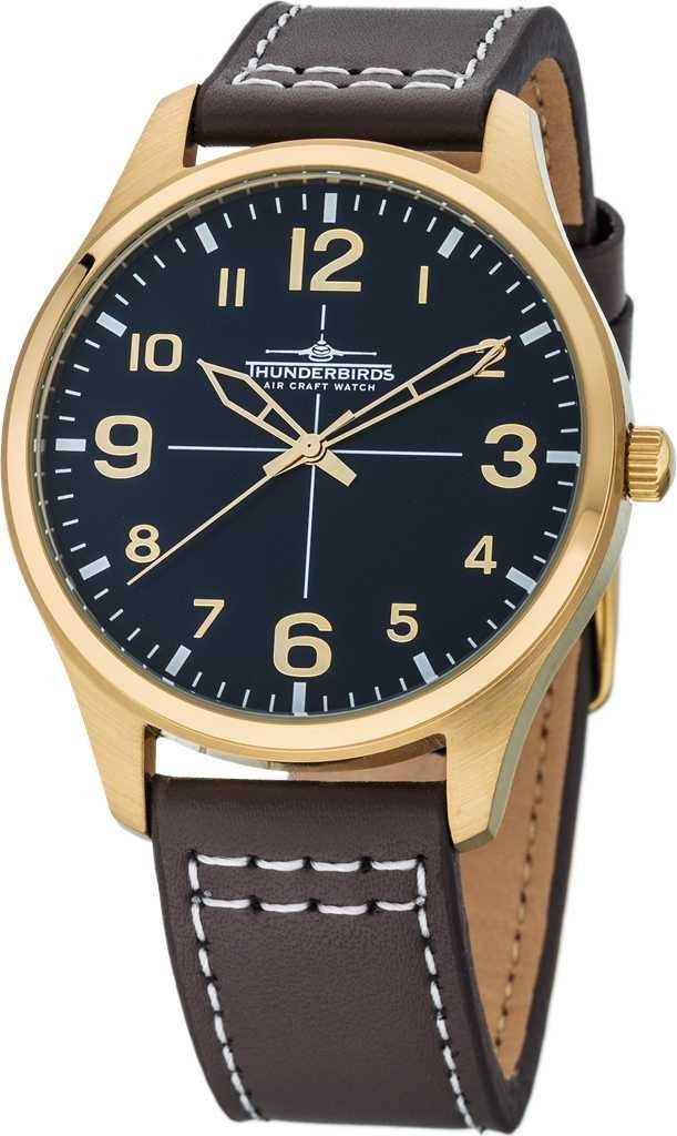 Thunderbirds Quarzuhr Fliegeruhr TB5000-16 braun-schwarz-go Lederband 40 mm