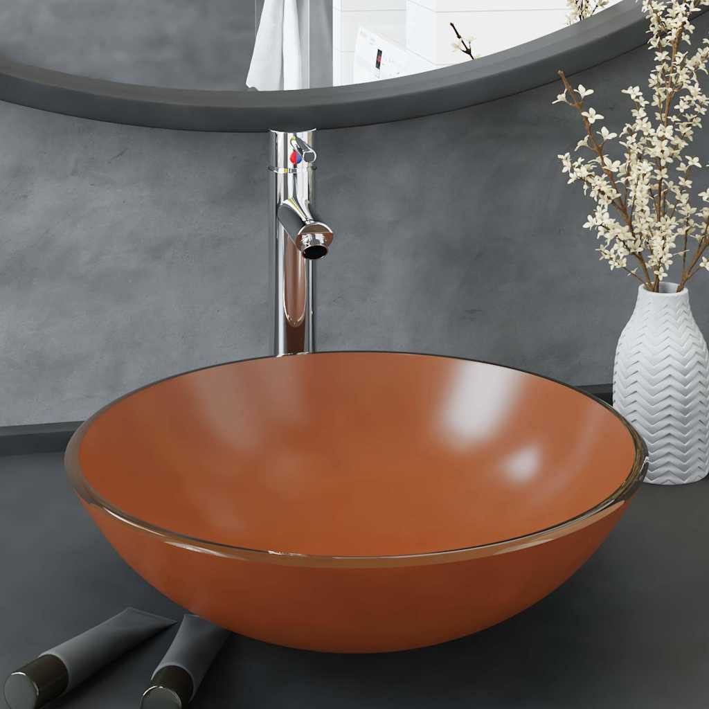 vidaXL Waschbecken Badezimmer Waschbecken mit Wasserhahn und Ablaufgarnitur Braun