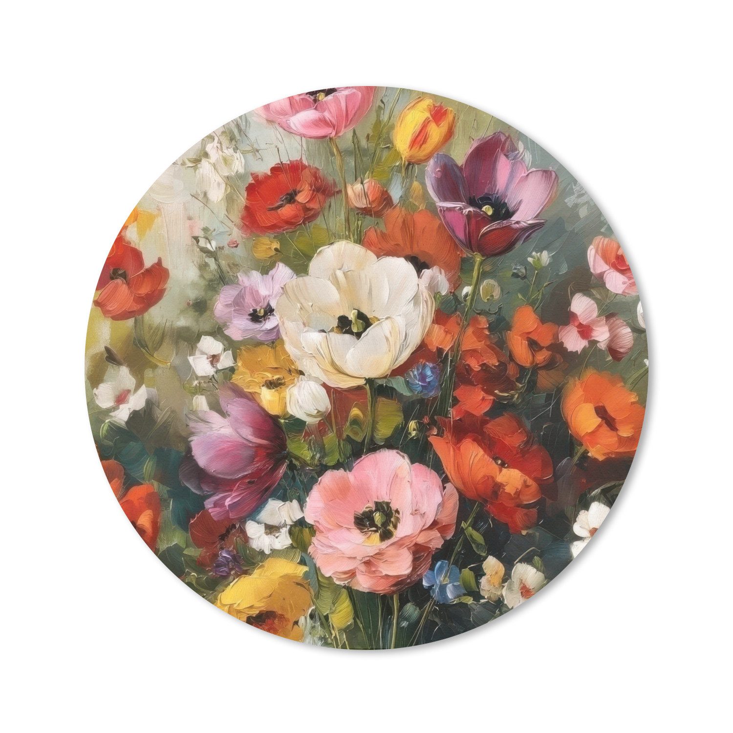 MuchoWow Mauspad Heiteres Bouquet - Dynamisch - Dezente Farbtupfer (1-St), Mousepad mit Rutschfester Unterseite, Gaming, Rund, 30x30 cm