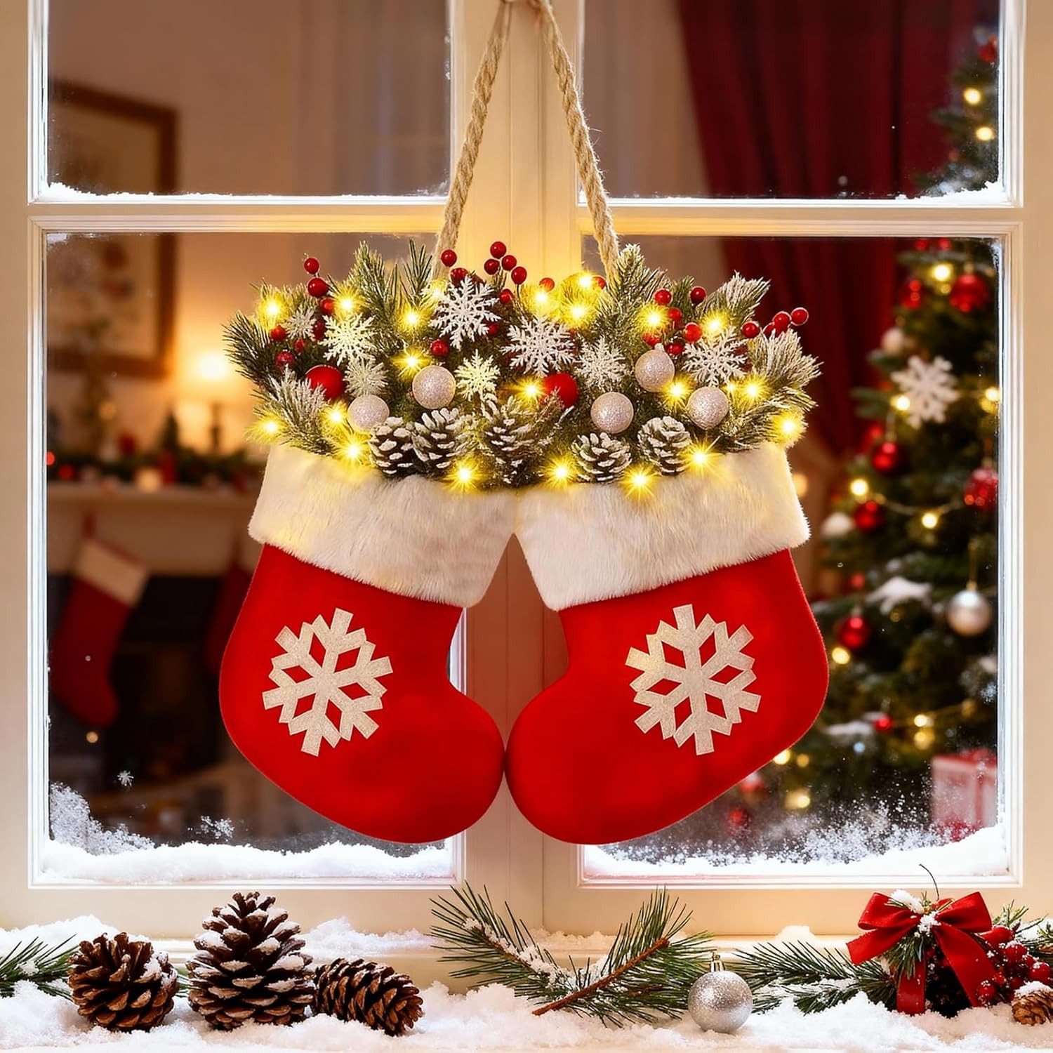 Kunstkranz Türkranz Weihnachten Beleuchtet, Hängende LED Weihnachtsdeko Haustür, Coonoor, für Haustür, Fenster, Wand Hängende Deko – Bild 3 von 5