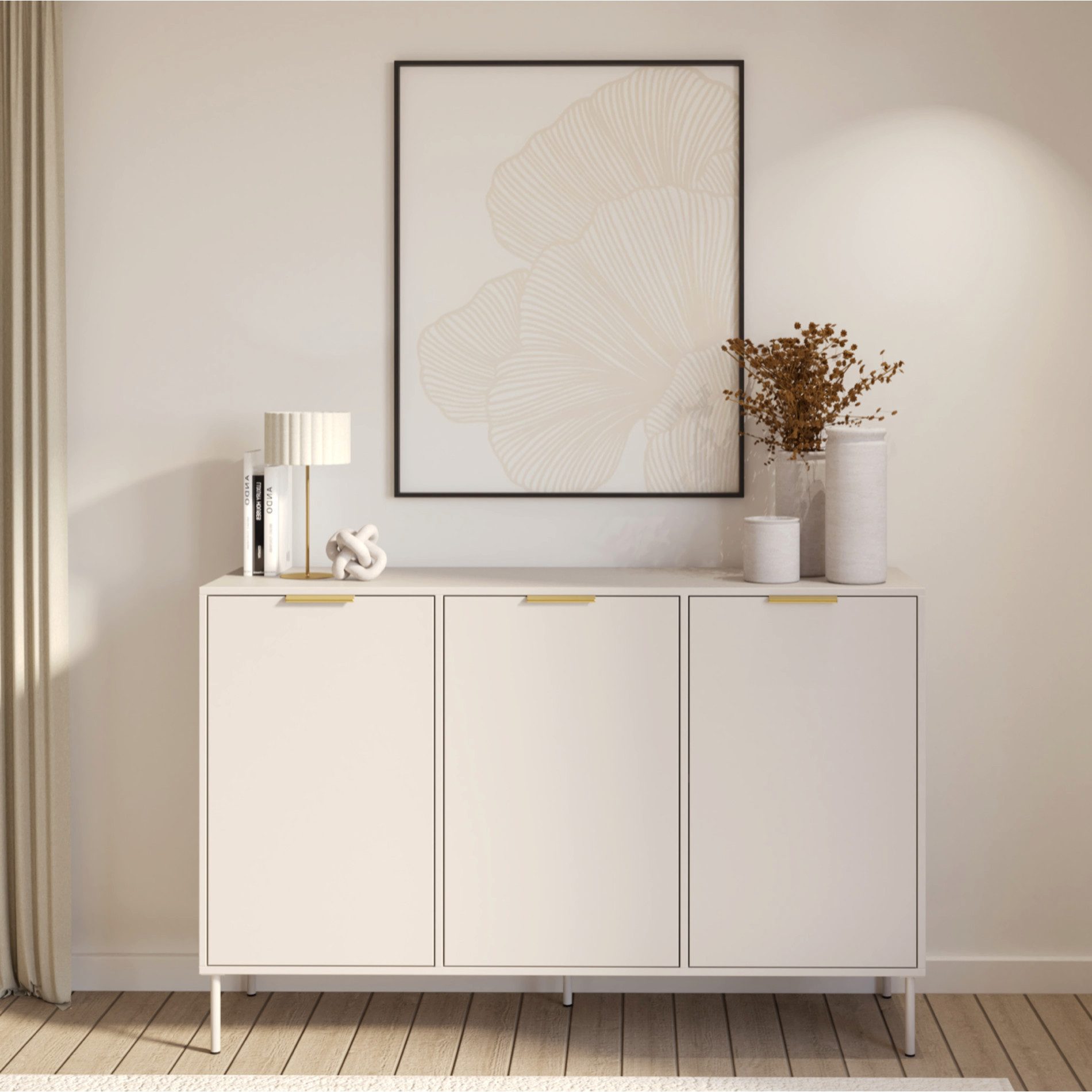 Selsey Sideboard VENA, Sideboard in Kaschmir mit goldenen Griffen, 3 Türen