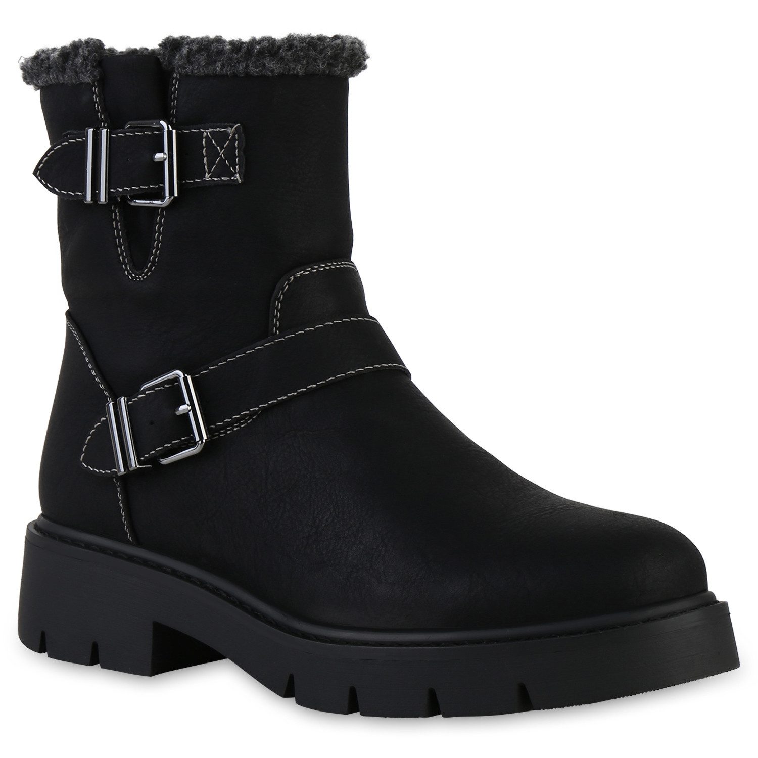 VAN HILL 841448 Bikerboots Damen Leicht Gefütterte Biker Boots Kunstfell Sc günstig online kaufen