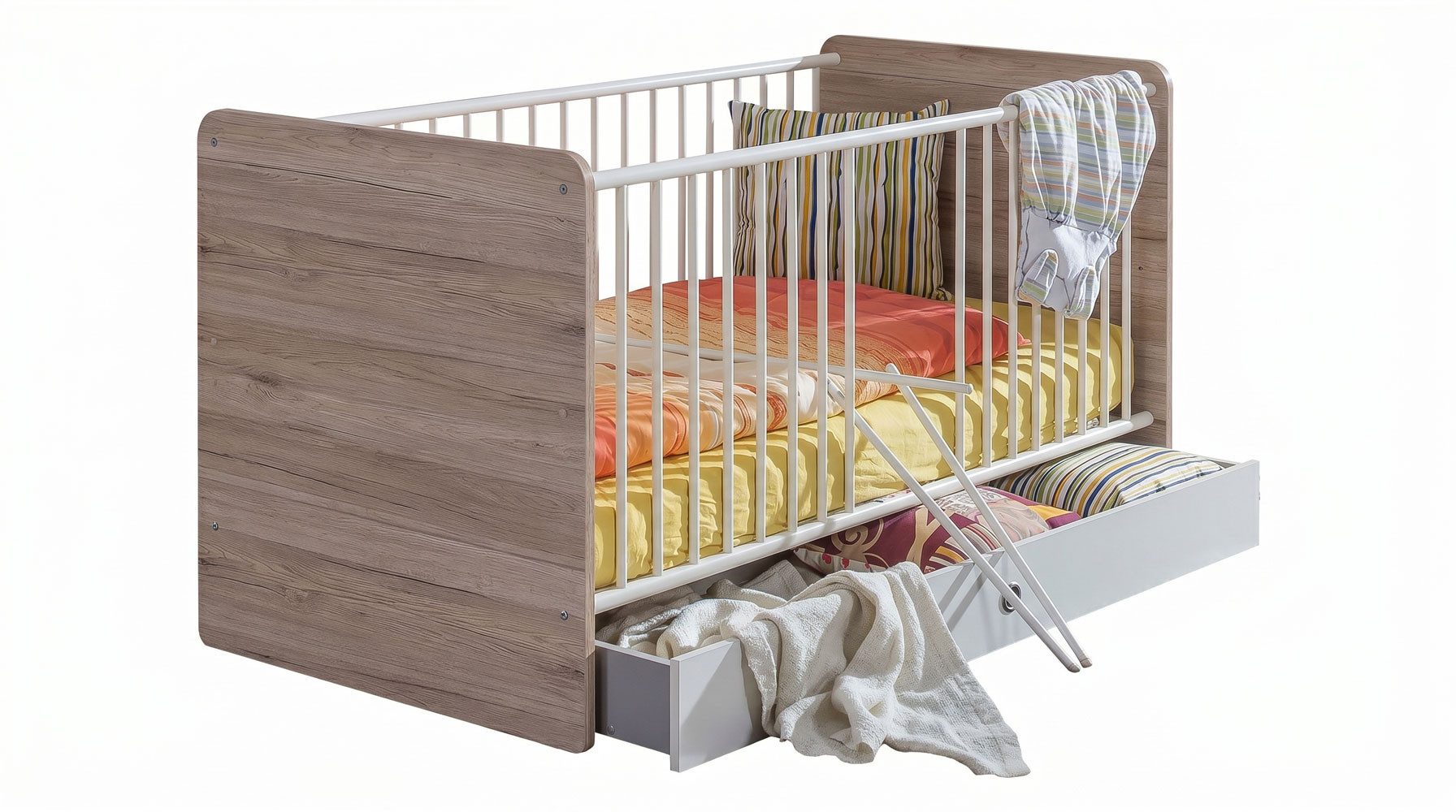 Wimex Babybett Cariba, 1-tlg., 70x140cm Eiche Sanremo / weiß mit 3 Schlupfsprossen