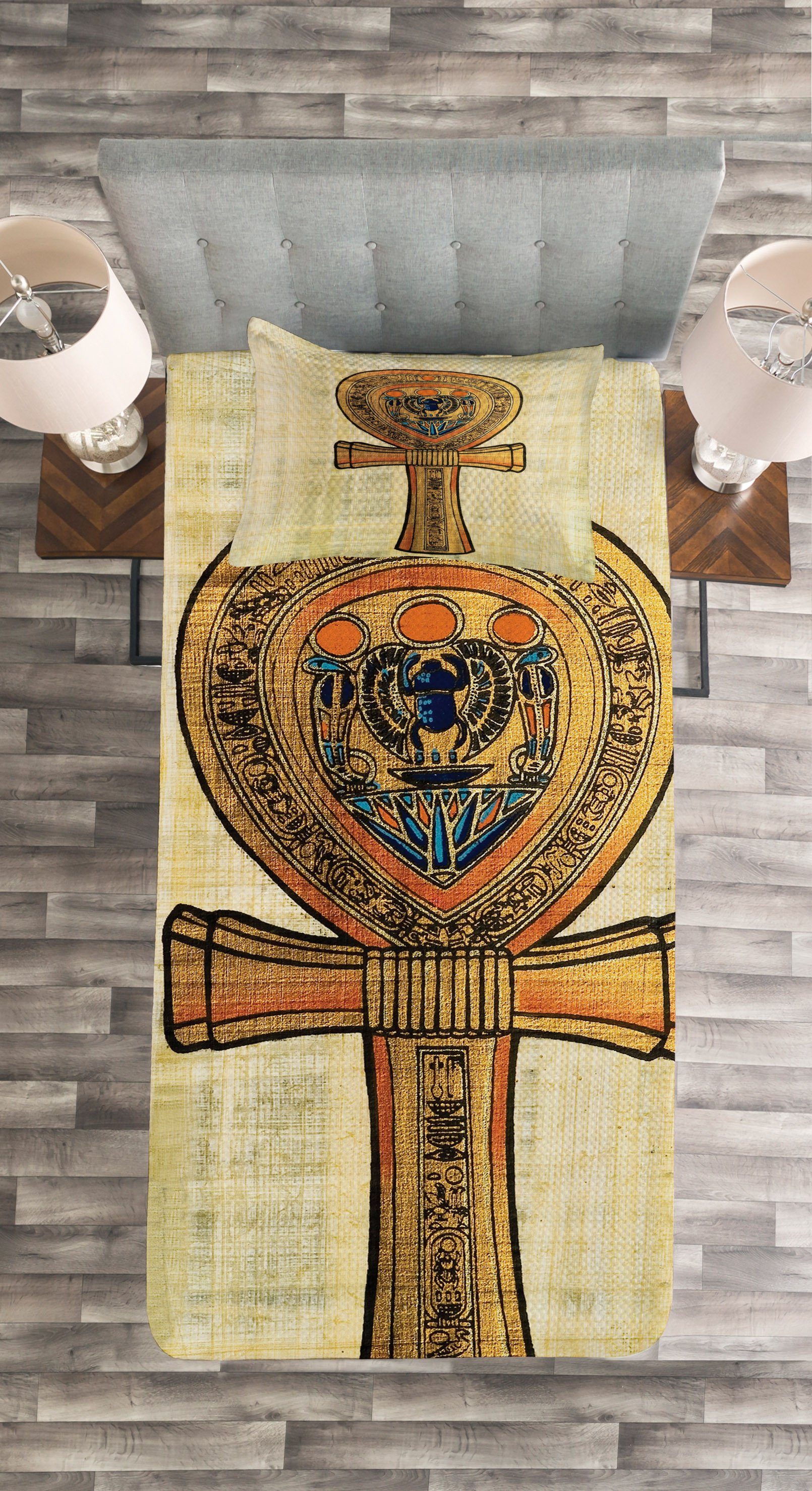 Tagesdecke Kissenbezügen Abakuhaus, Kultur-Zeichen Set mit Antike ägyptisch Waschbar,
