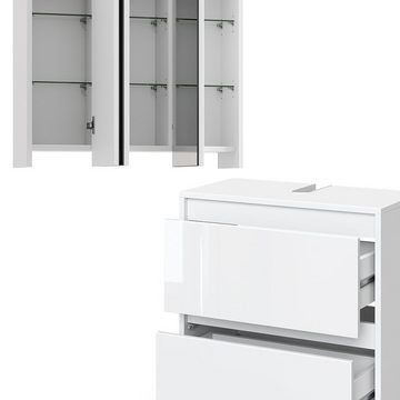 Vicco Badmöbel-Set Badezimmermöbelset MAJEST Weiß/Weiß Hochglanz 2-er Set, (2-St., 2-er Set)