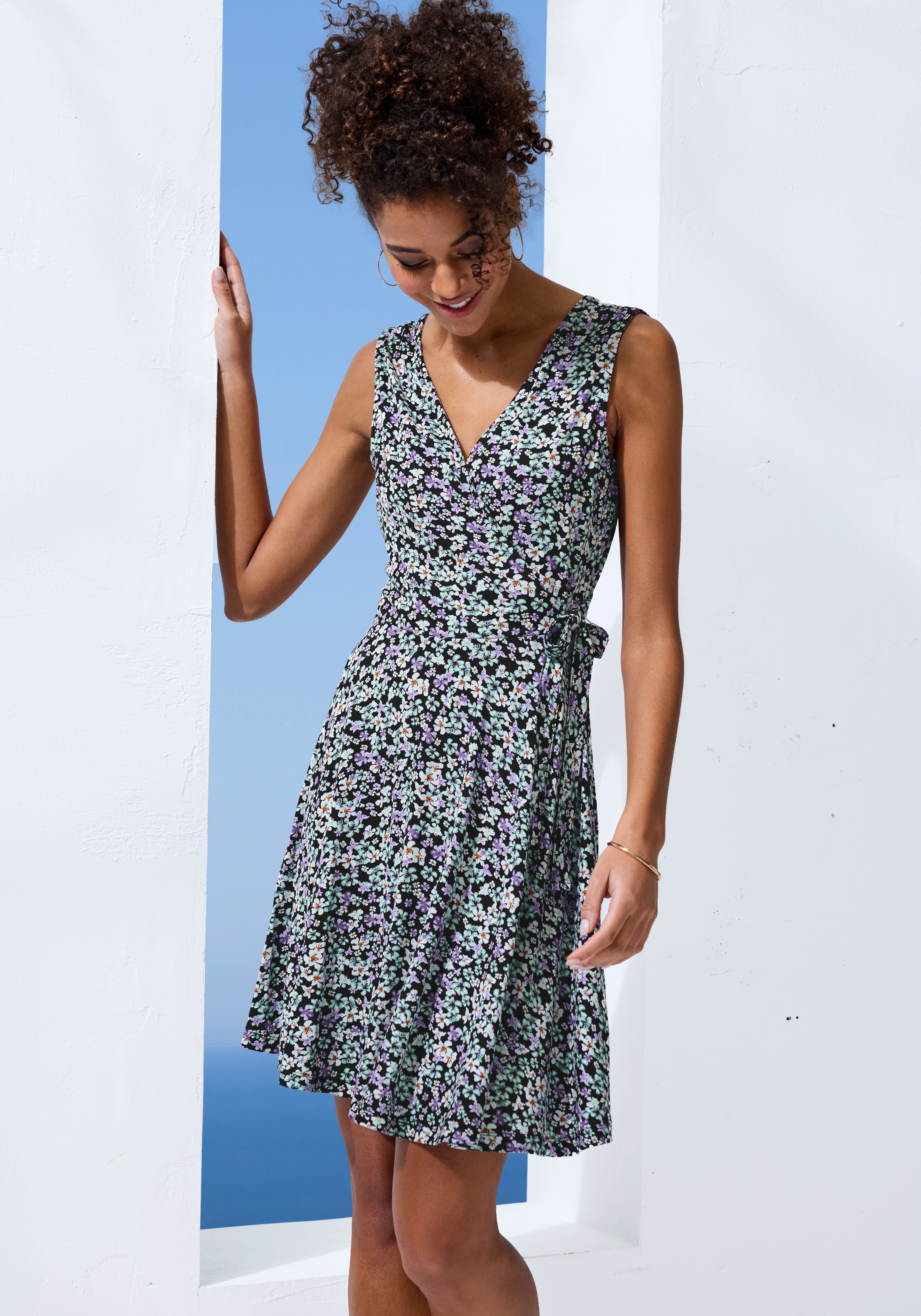 Vivance Jerseykleid mit Alloverdruck und Bindeband, günstig online kaufen
