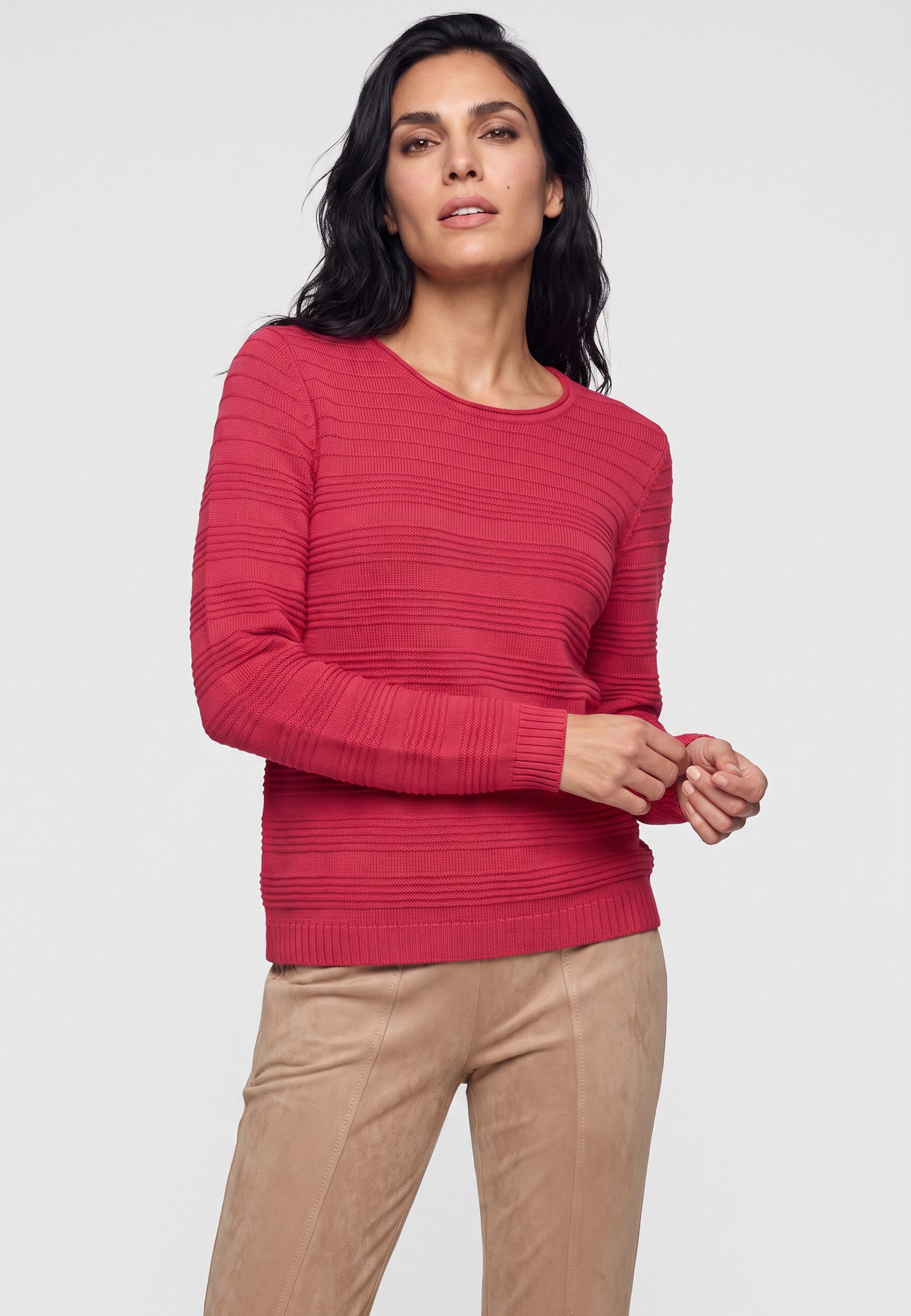 Olsen Strickpullover mit Rundhalsausschnitt und Saumschlitz