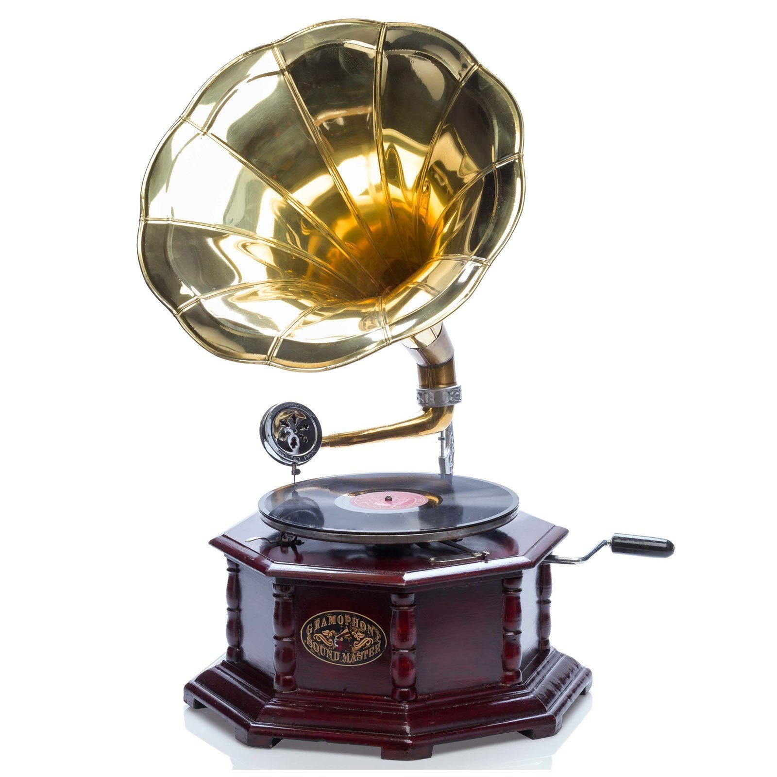 Nostalgie Grammophon mit Trichter Gramophone Schellackplatte im Antik-Stil d 