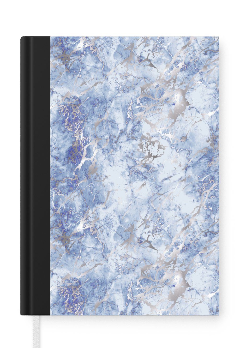 MuchoWow Notizbuch Marmor - Silber - Muster - Luxus, Journal, Merkzettel, Tagebuch, Notizheft, A5, 98 Seiten, Haushaltsbuch