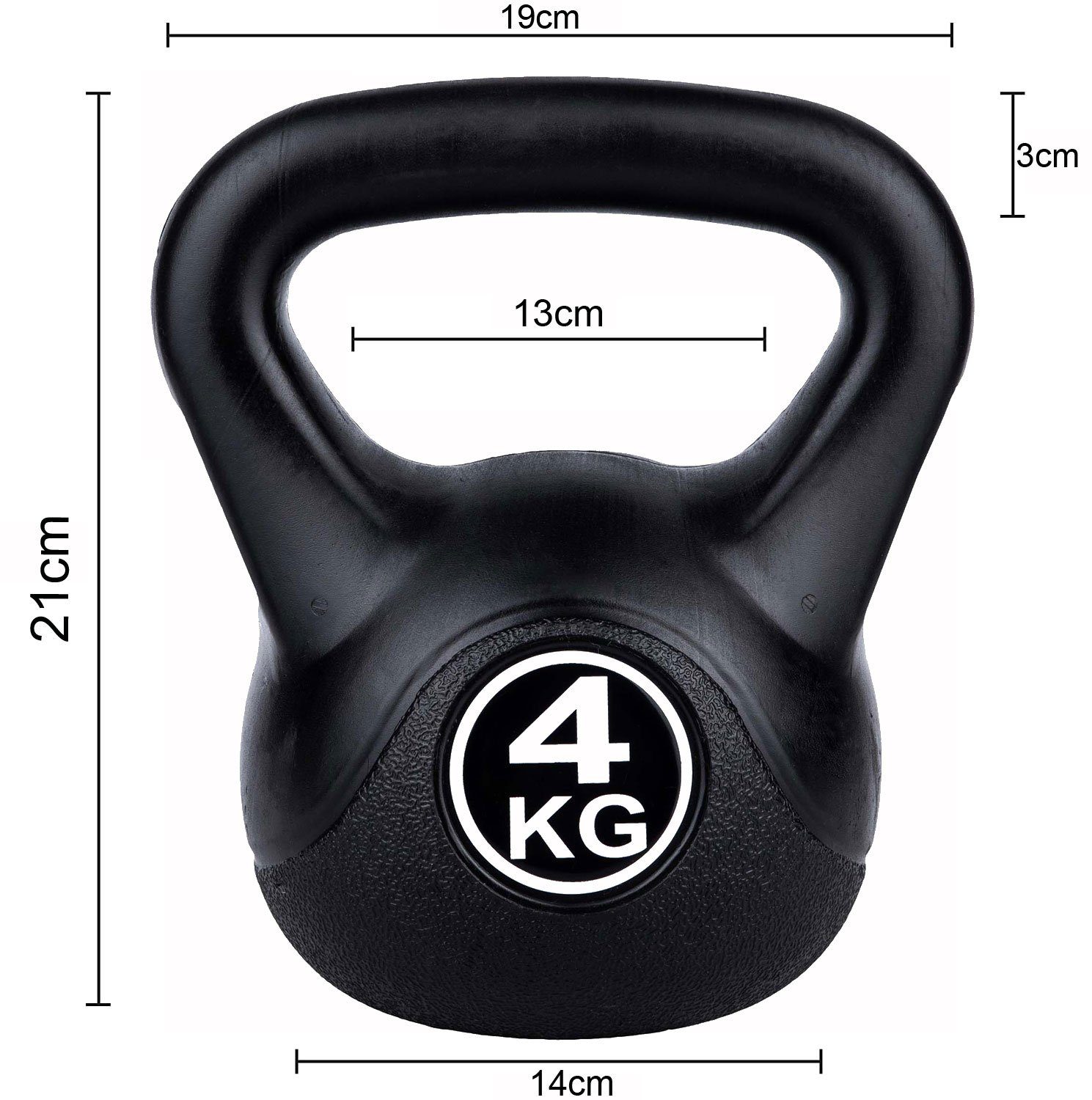 Fitforce Kettlebell Fitforce Kettlebell schwarz Kugelhantel 4kg 6kg 8kg 12kg, Kunststoff Hülle, Zementfüllung