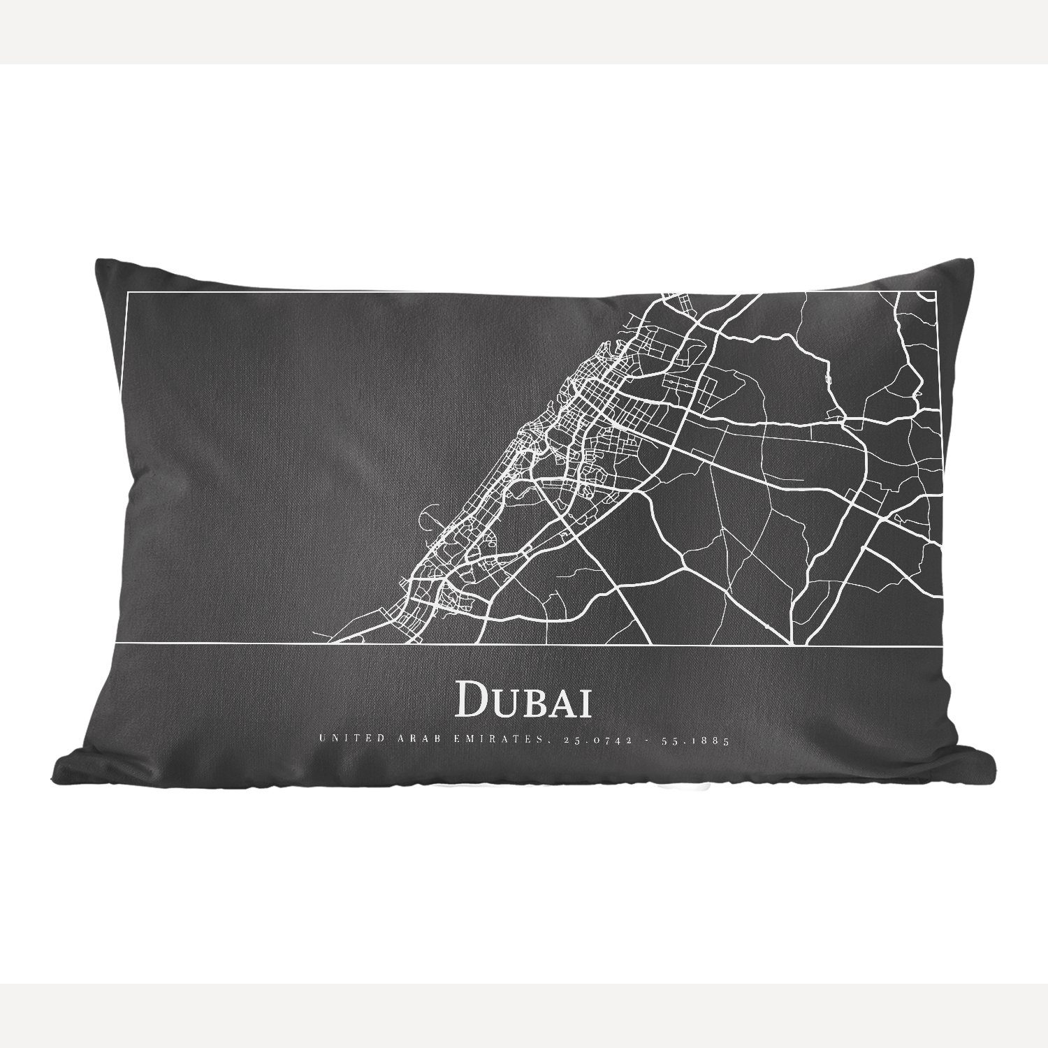 MuchoWow Dekokissen Dubai Stadtplan - Karte, Wohzimmer Dekoration, Zierkissen, Dekokissen mit Füllung, Schlafzimmer