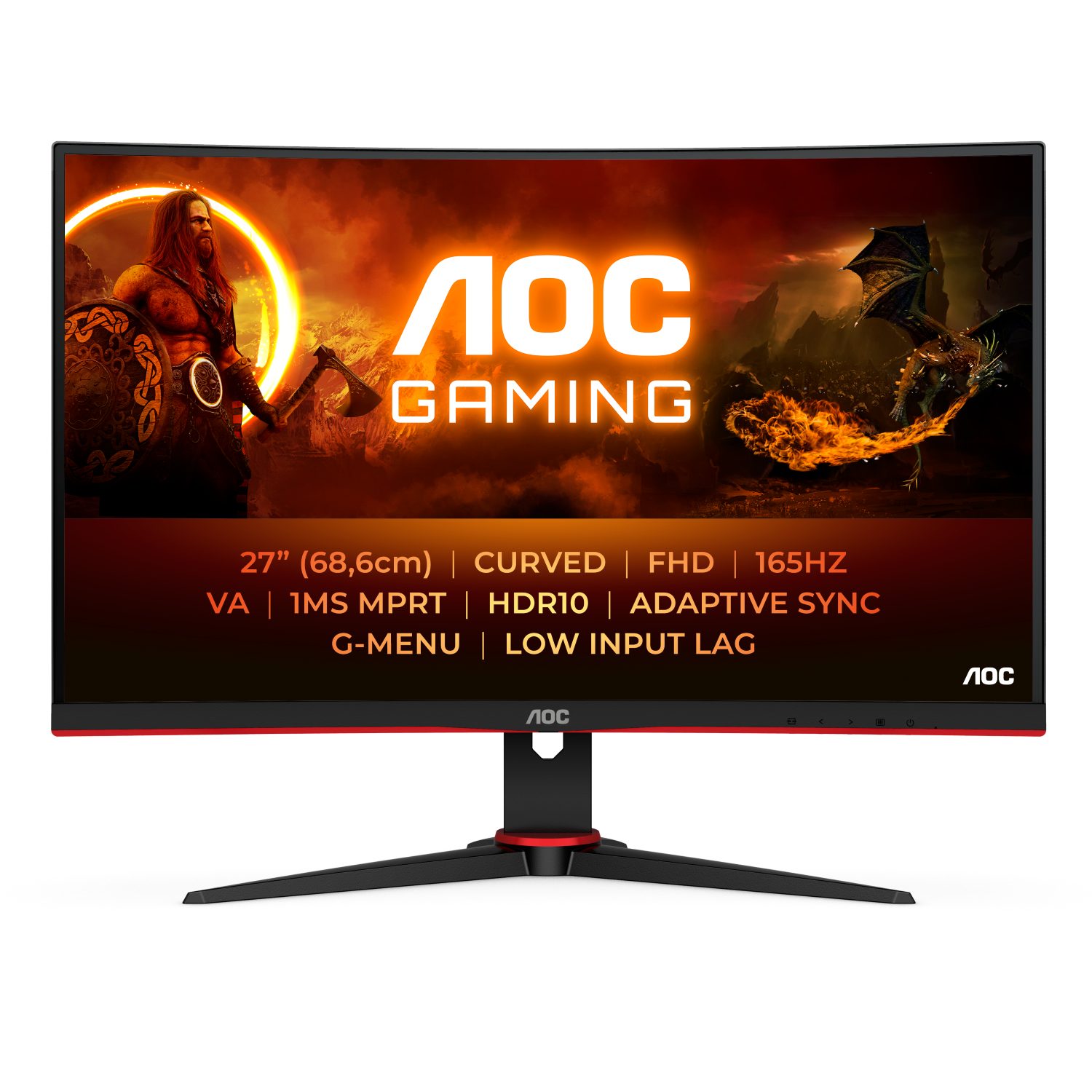 AOC C27G2E/BK Curved-Gaming-Monitor (68,5 cm/27 ", 1920 x 1080 px, Full HD, 1 ms Reaktionszeit, 165 Hz, VA LED)