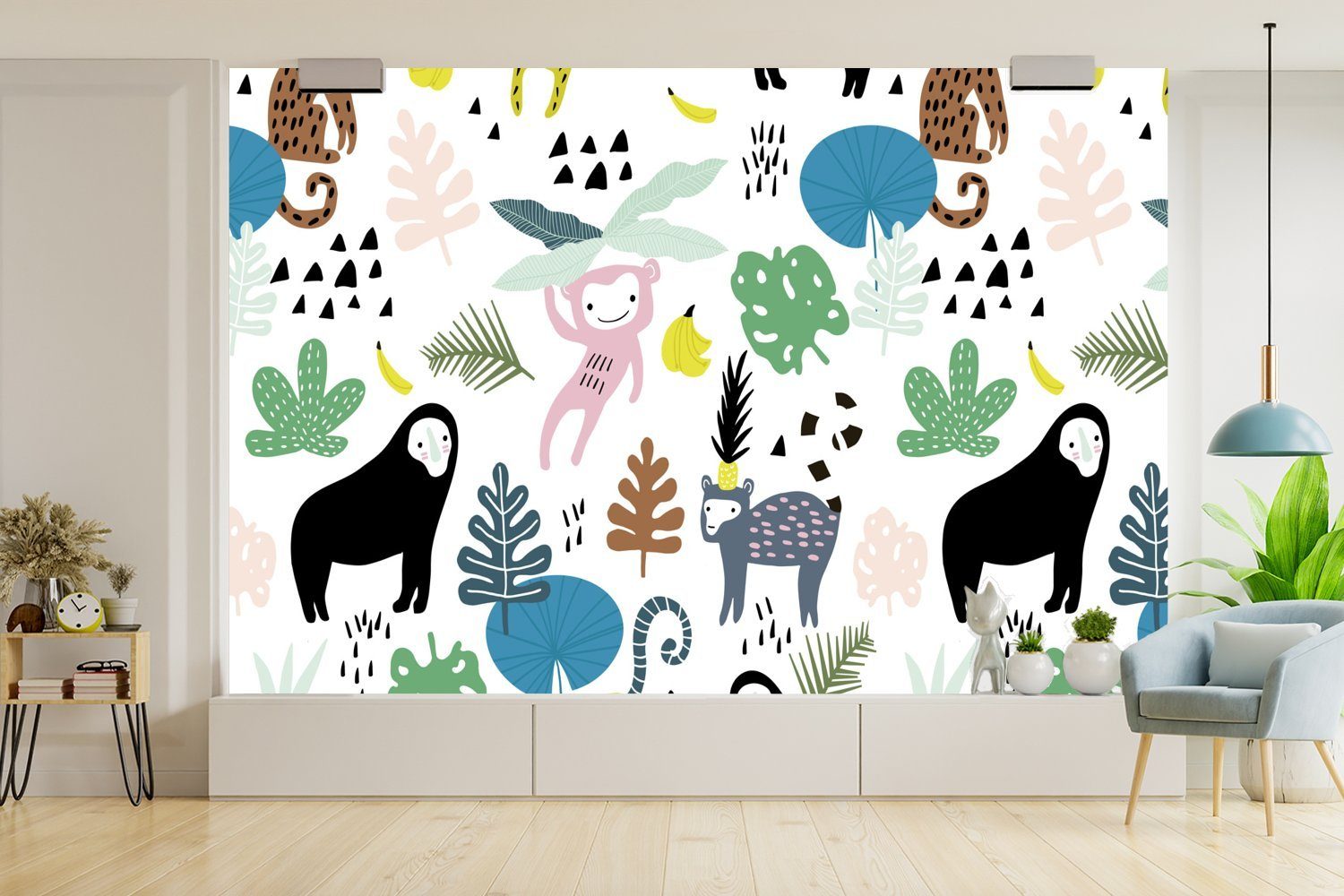 Matt, - Kinderzimmer, Tiere St), Wohnzimmer, - Dschungel, bedruckt, Pflanzen für Vinyl MuchoWow (6 Schlafzimmer, Tapete Fototapete Wallpaper