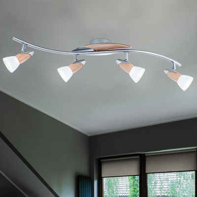 etc-shop LED Deckenspot, Holz Decken Leuchte Wohn Zimmer Lampe Glas Spot Strahler verstellbar im Set inkl. LED Leuchtmittel