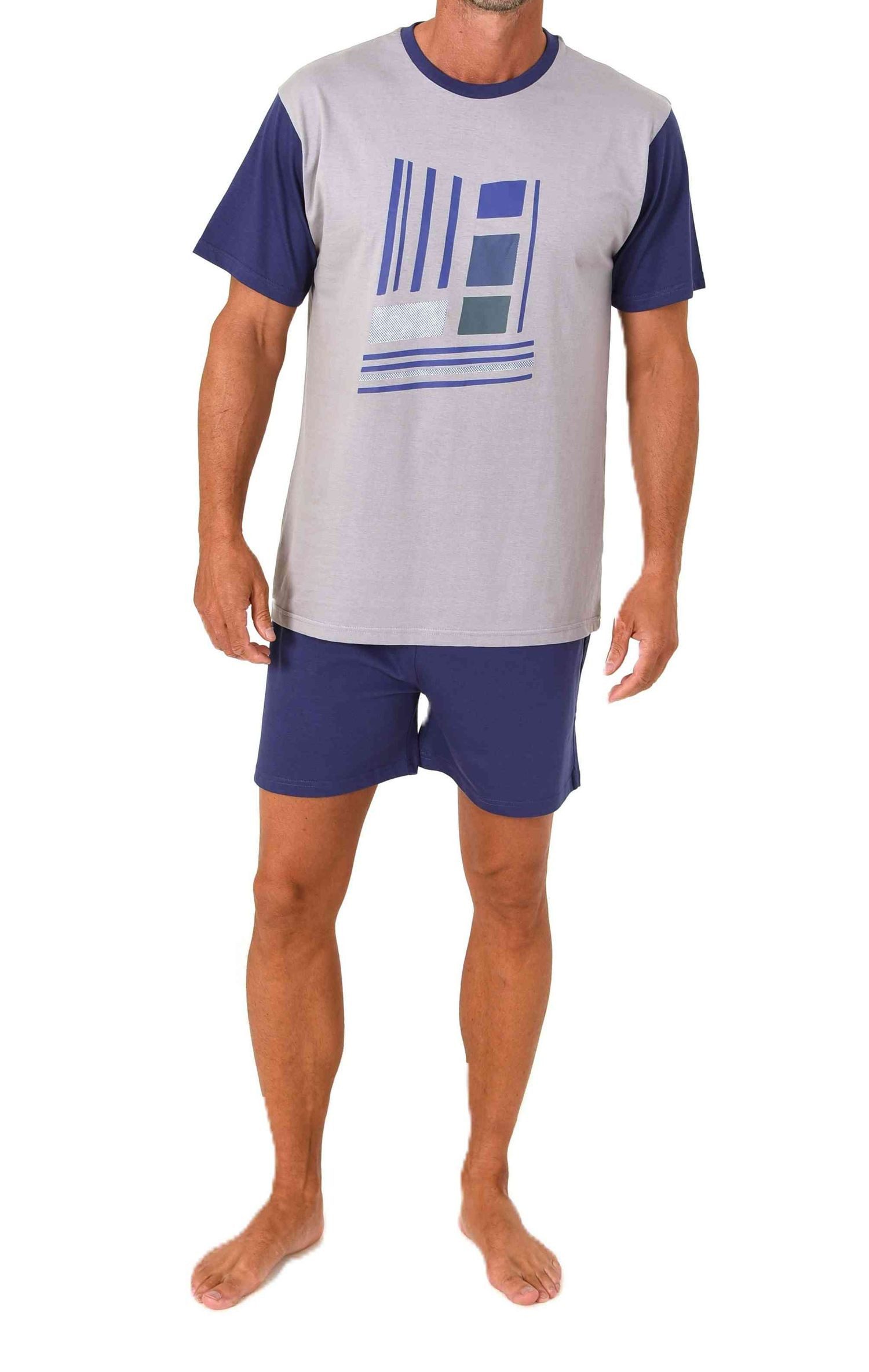 Normann Pyjama Normann Herren kurzarm Schlafanzug Shorty Pyjama mit edlen Frontprint