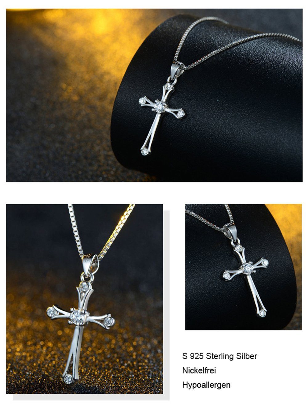 Fancifize Kreuz (inkl. Anhänger Kette mit Halskette Halskette Anhänger Sterling mit Geschenkbeutel), Anhänger Kreuz-01 925 Zirkonia, Silber 40+5cm