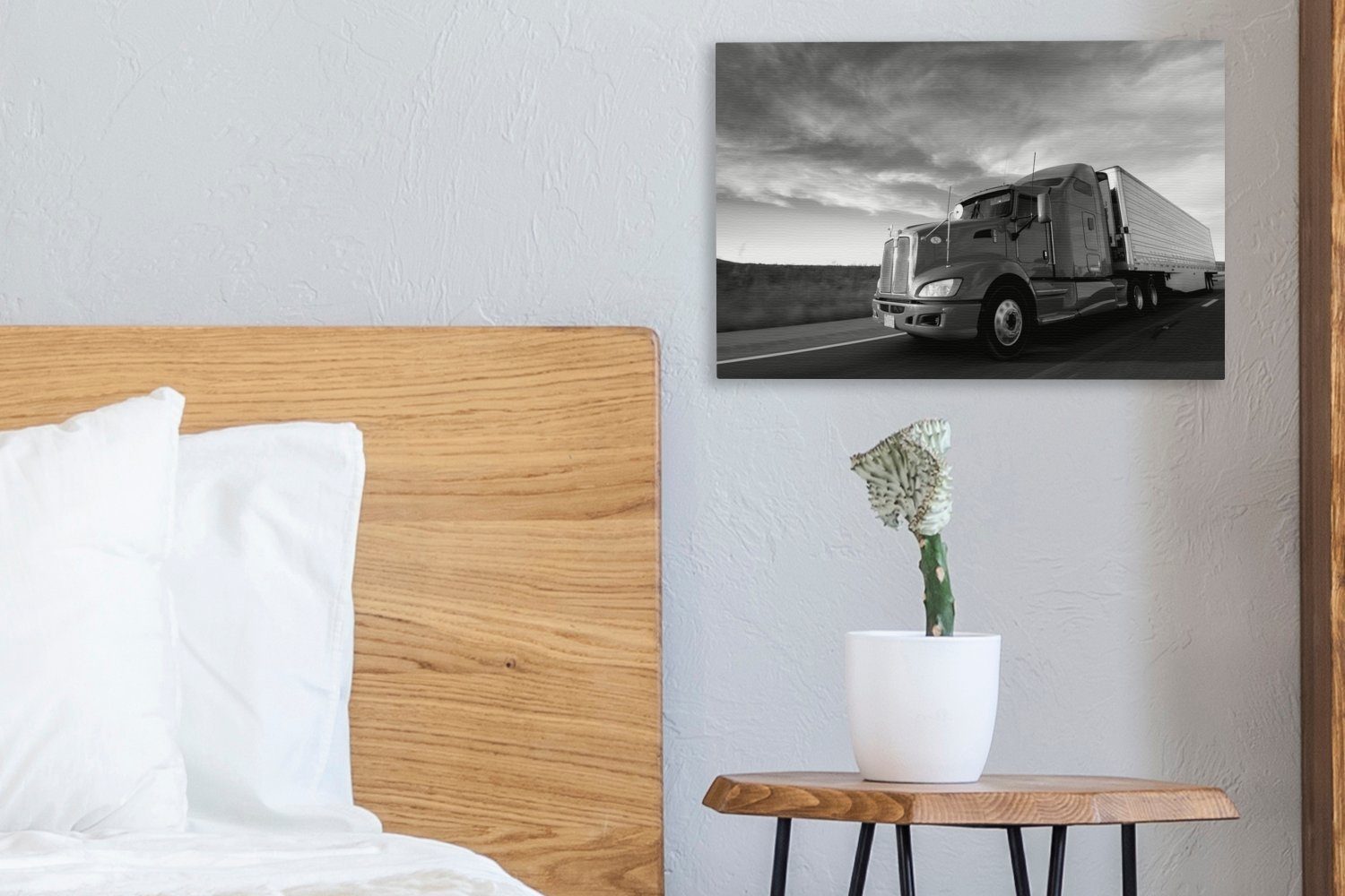 Wandbild Himmel mit Leinwandbild Aufhängefertig, bedrohlichem St), (1 weiß, cm 30x20 und schwarz - OneMillionCanvasses® Wanddeko, Lastwagen Leinwandbilder,