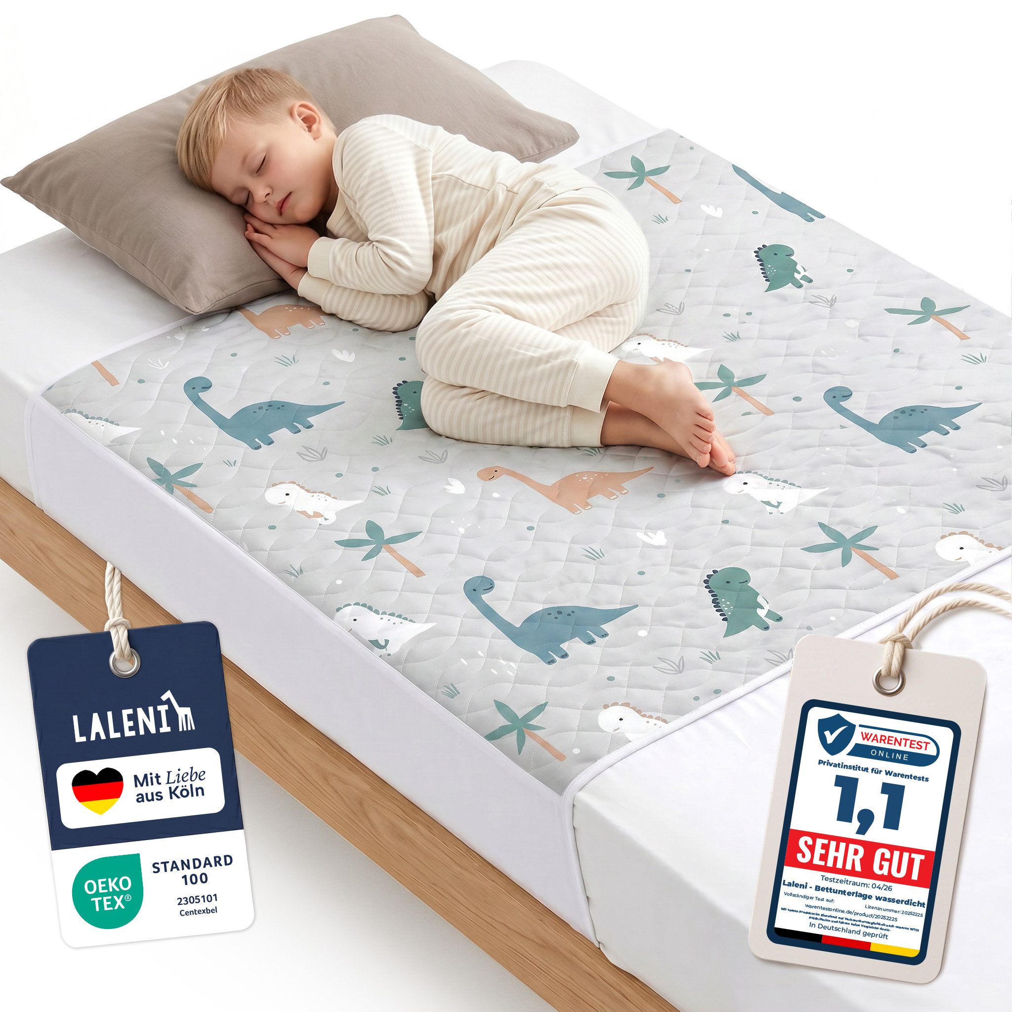 Matratzenauflage Bettunterlage wasserdicht Kinder, knisterfreie Matratzenauflage Laleni, mit rundum Gummizug oder seitliche Einstecklaschen